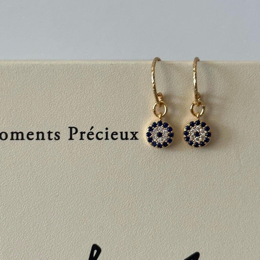 Dainty Tiny Zirconia Drop Earrings, Small Circle Charm Drop Earrings