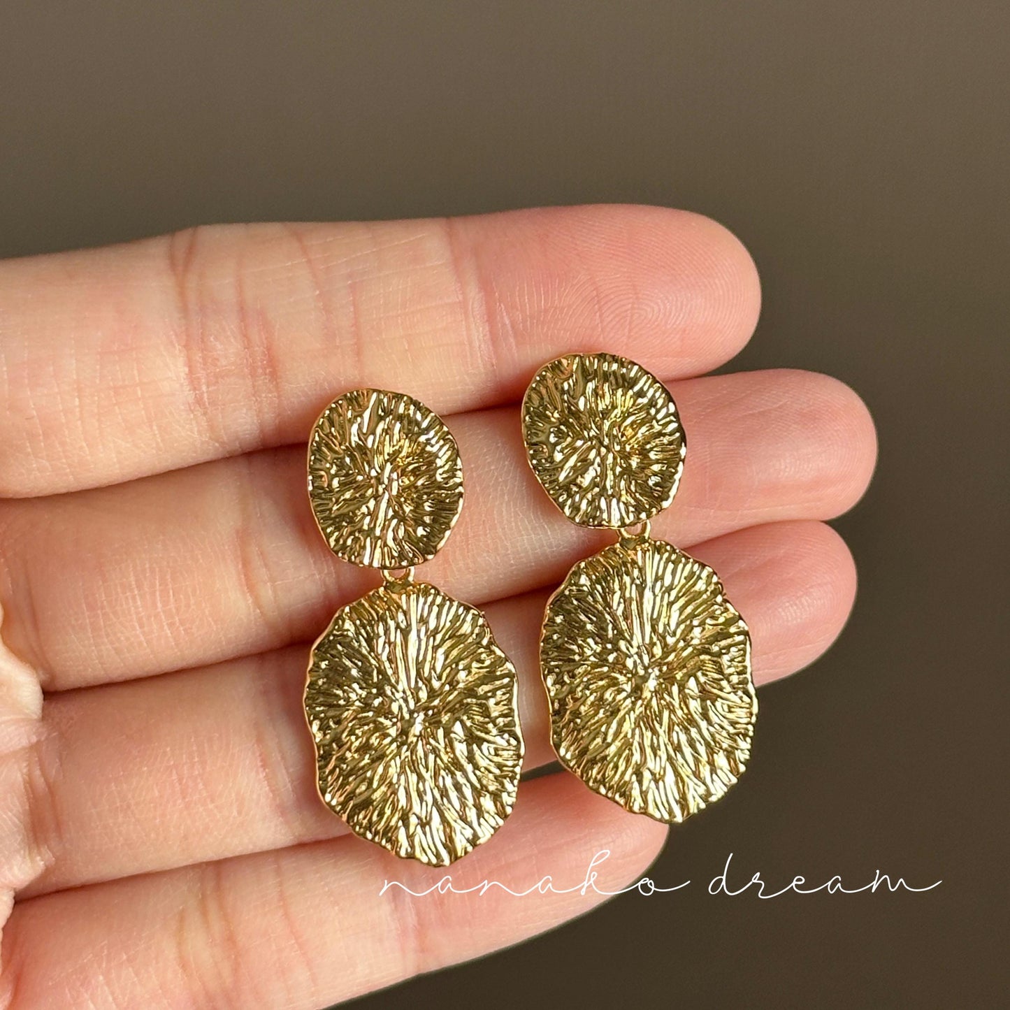 Gold Textured Drop Earrings