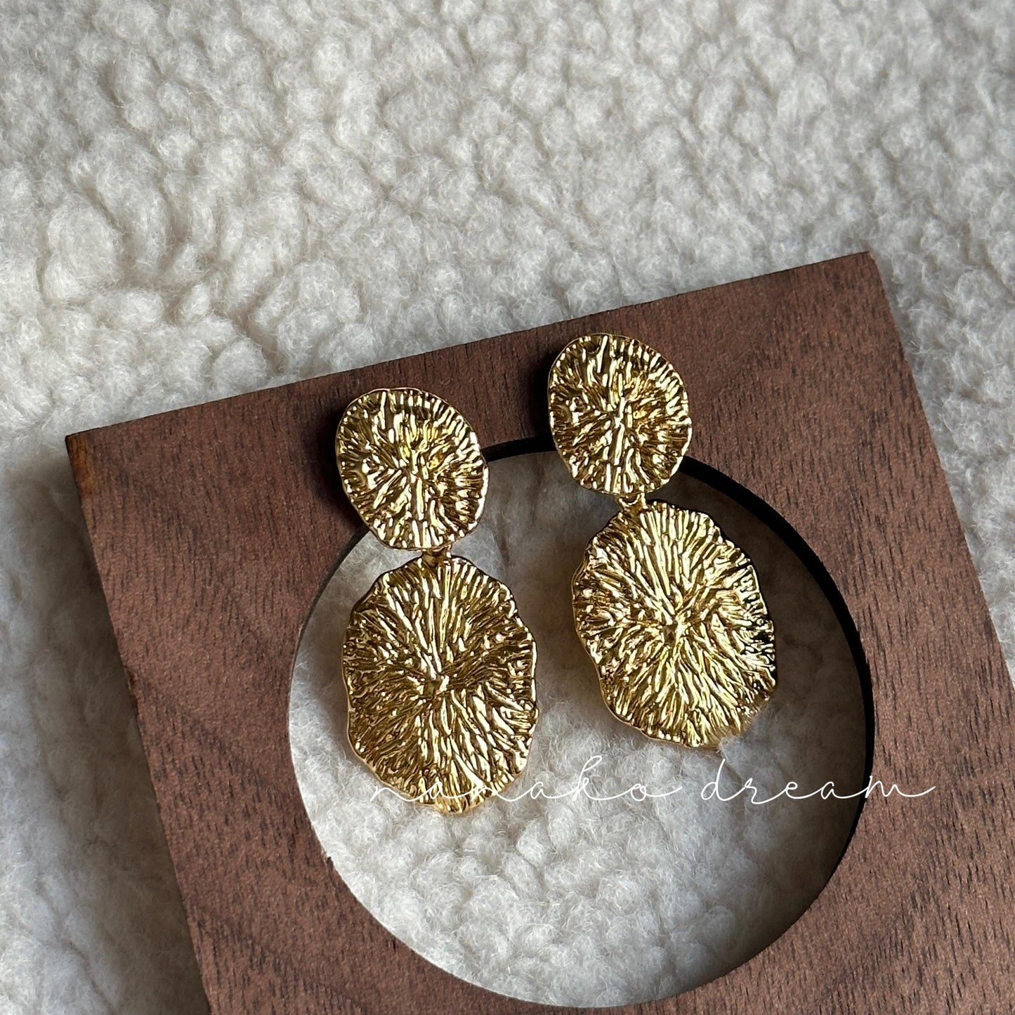 Gold Textured Drop Earrings