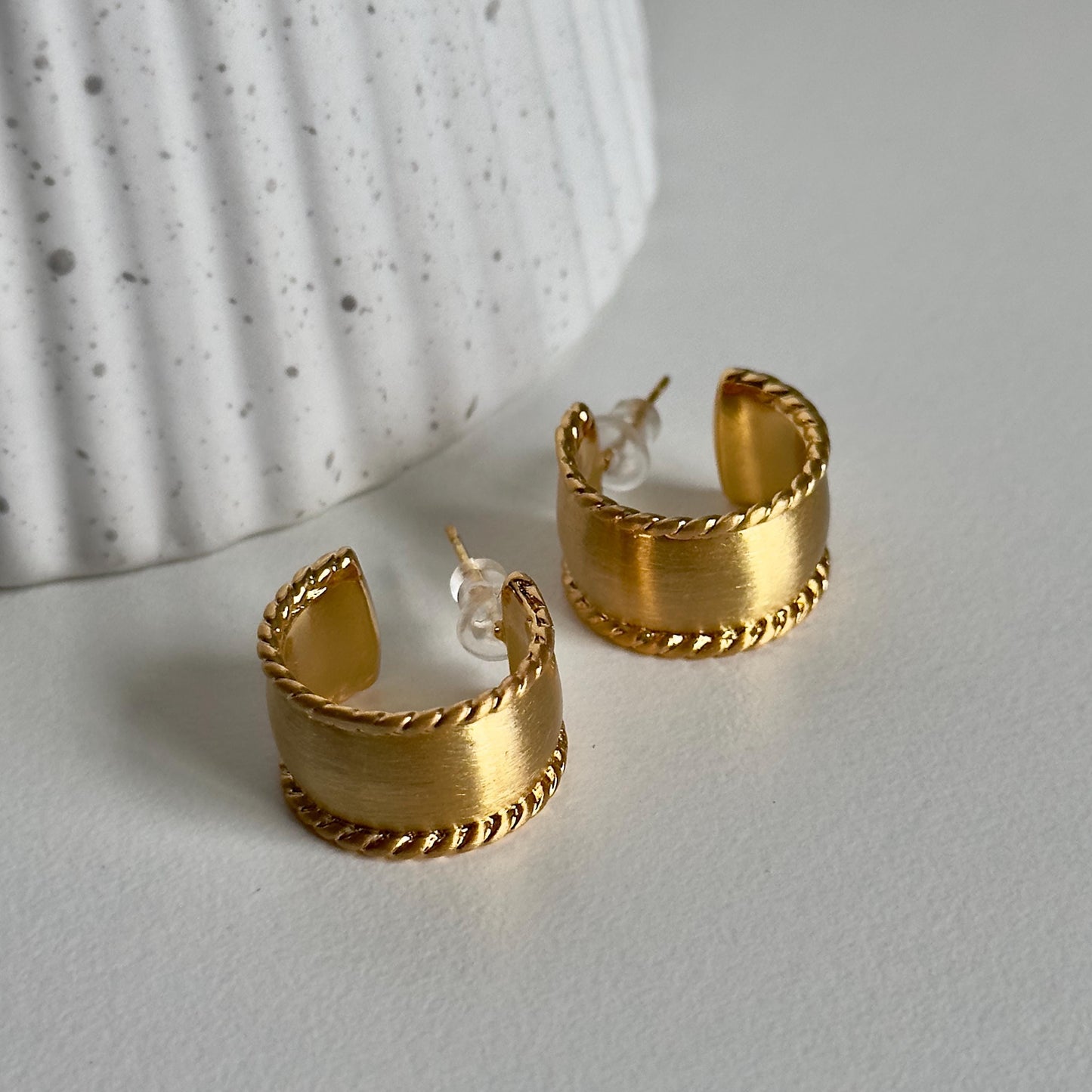 Matte Gold Twine Open Hoops Earrings