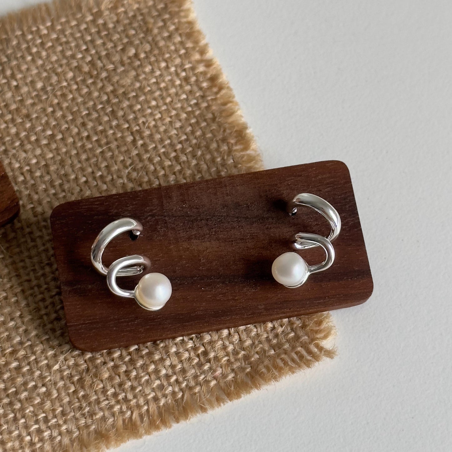 Gold & Silver Twist Freshwater Pearl Stud Earrings
