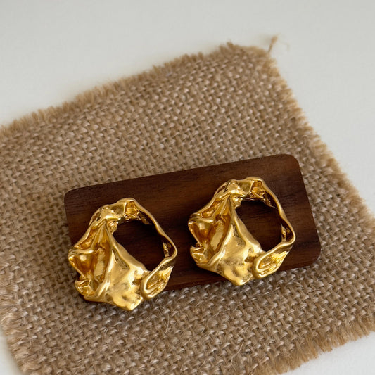 Gold Organic Unique Textured Irregular Earrings