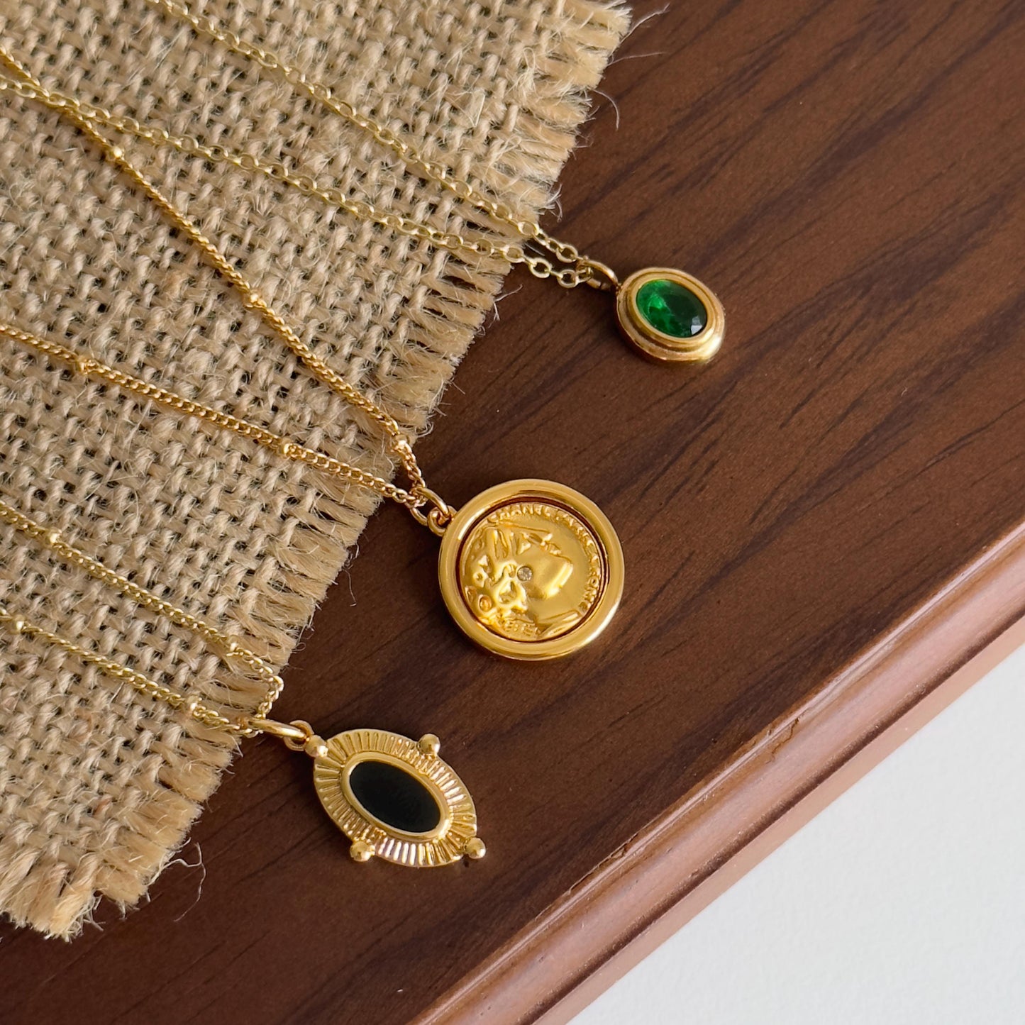 Gold Plated Roman Coin Pendant Necklace with Zircon
