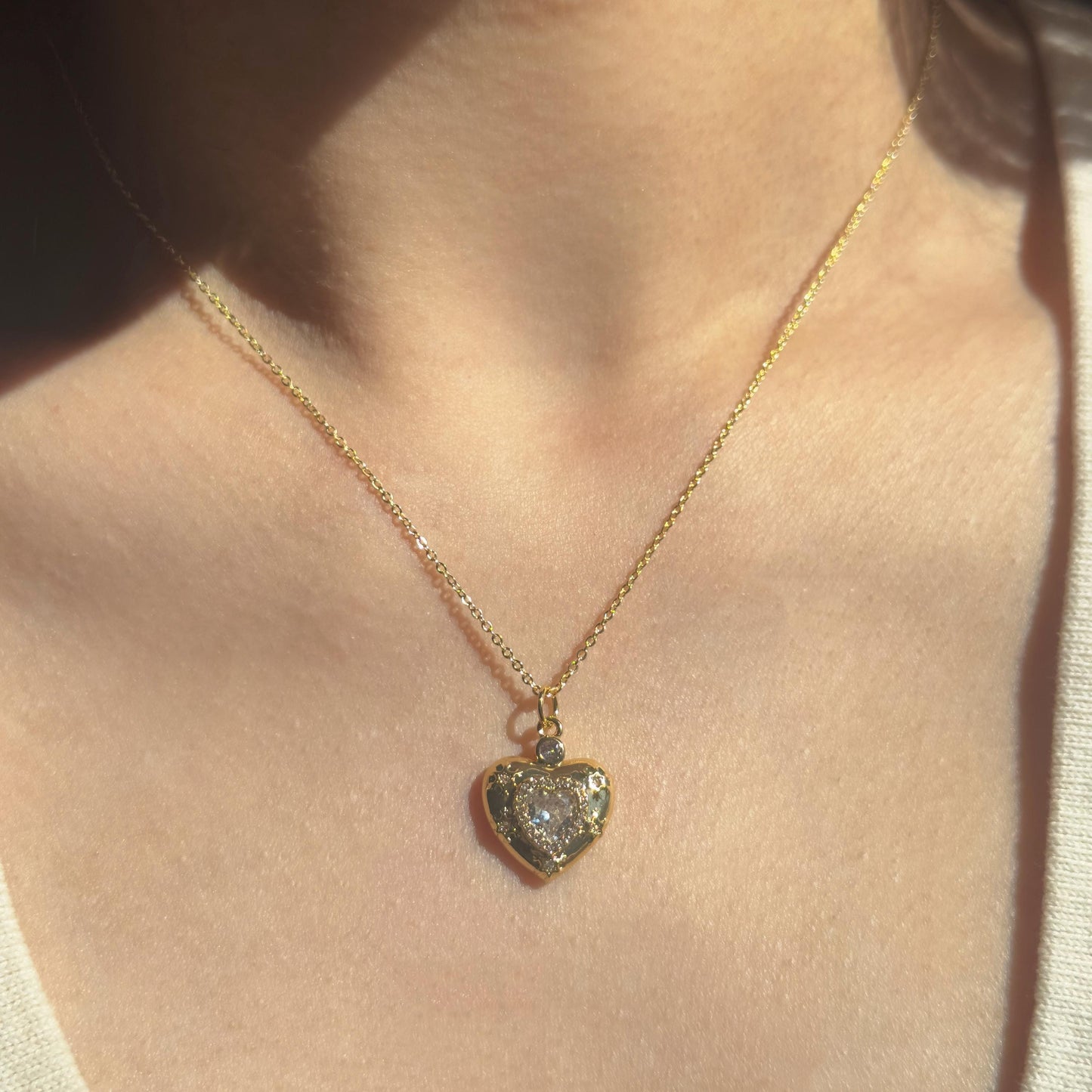 Gold Zircon Heart Necklace
