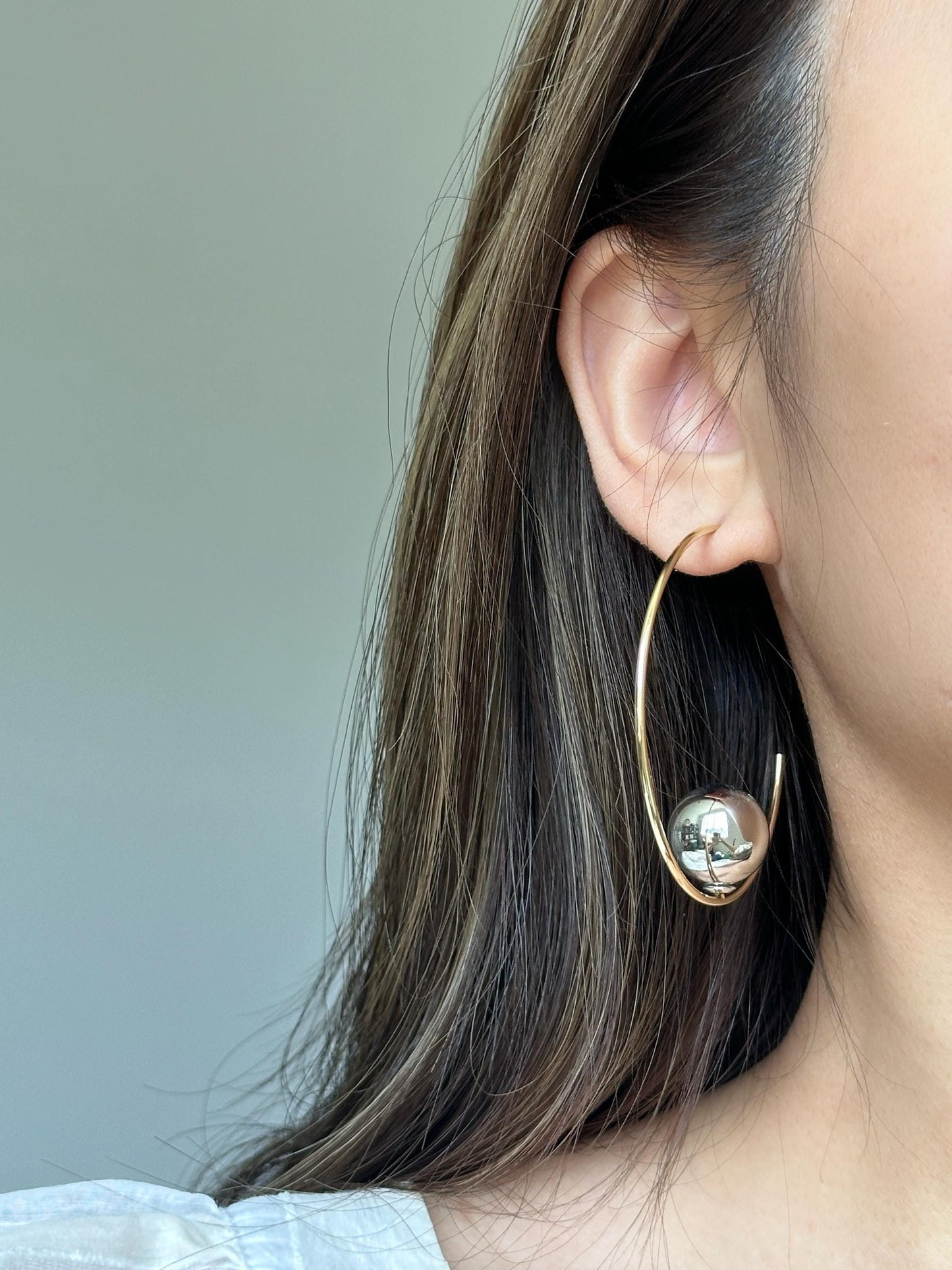 Gold Hoops with Silver Spheres
