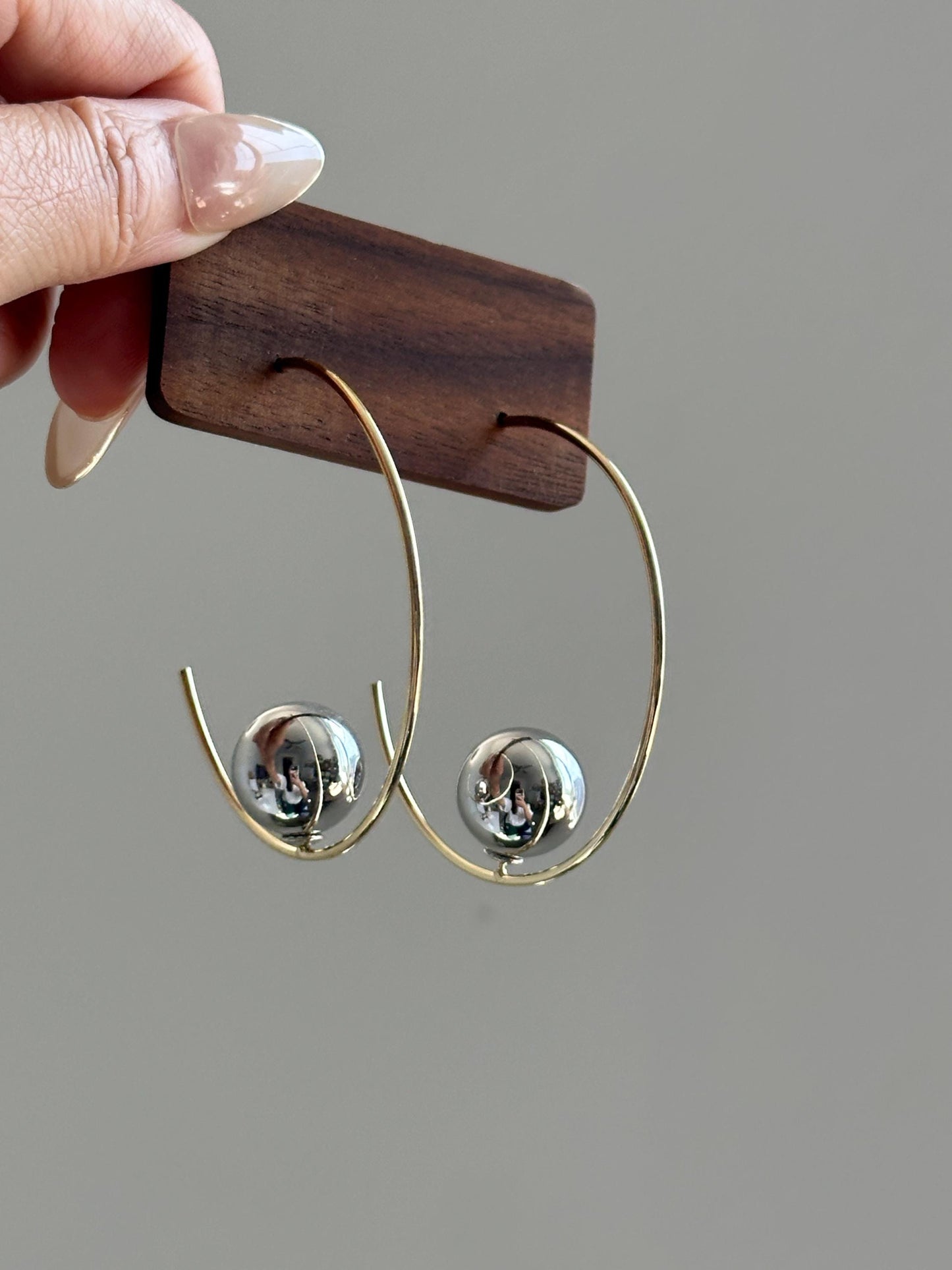Gold Hoops with Silver Spheres