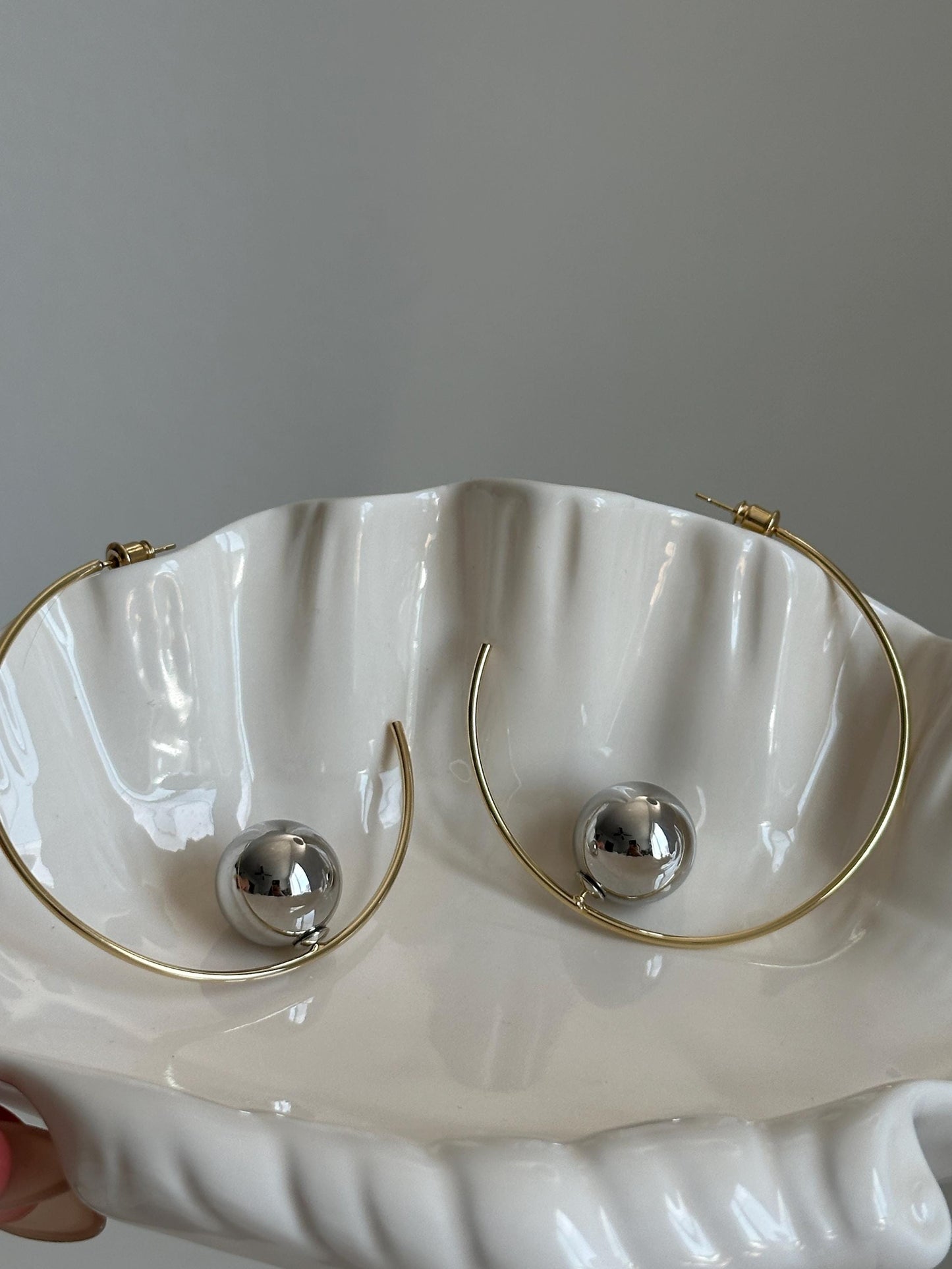 Gold Hoops with Silver Spheres
