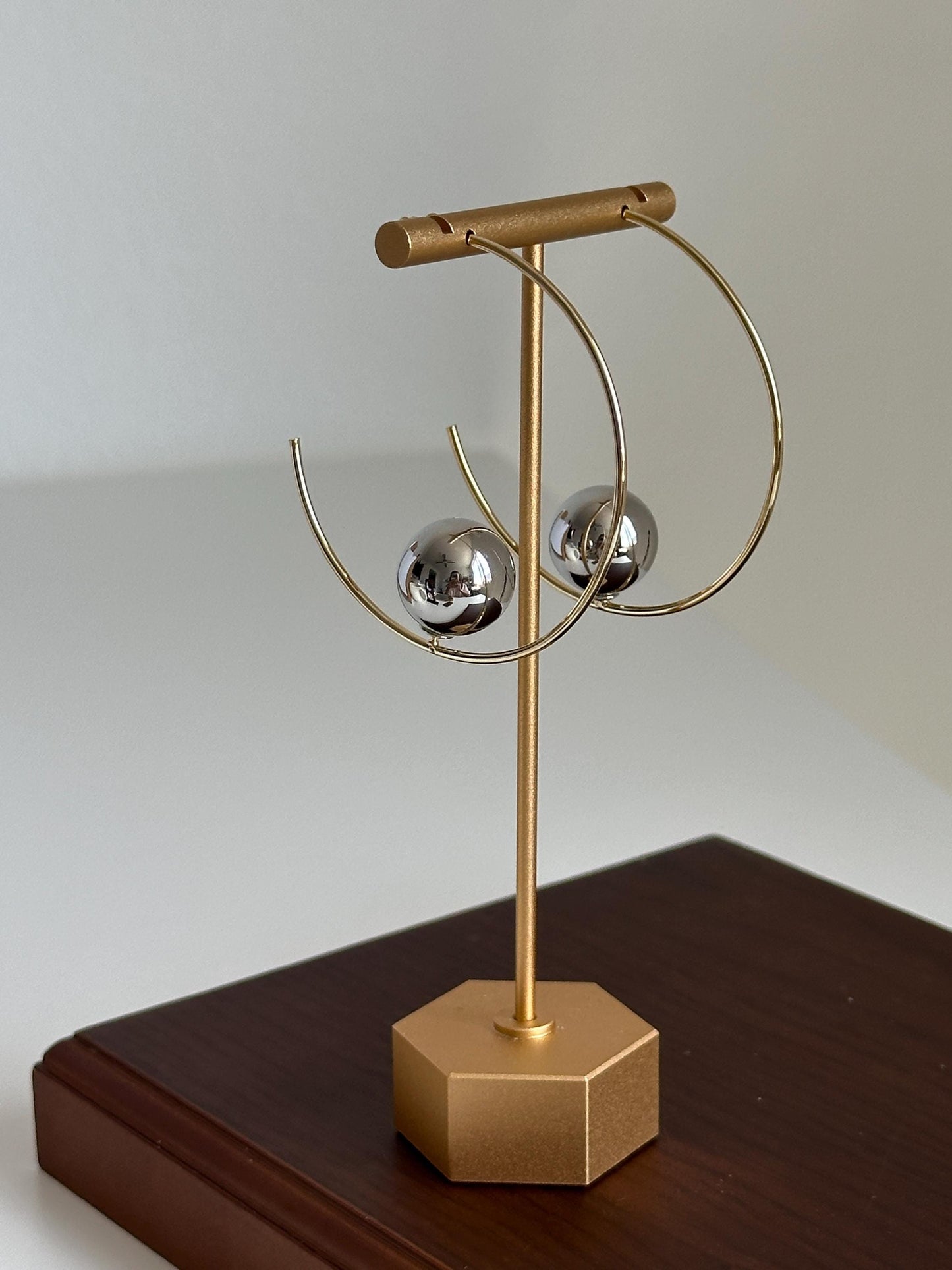 Gold Hoops with Silver Spheres