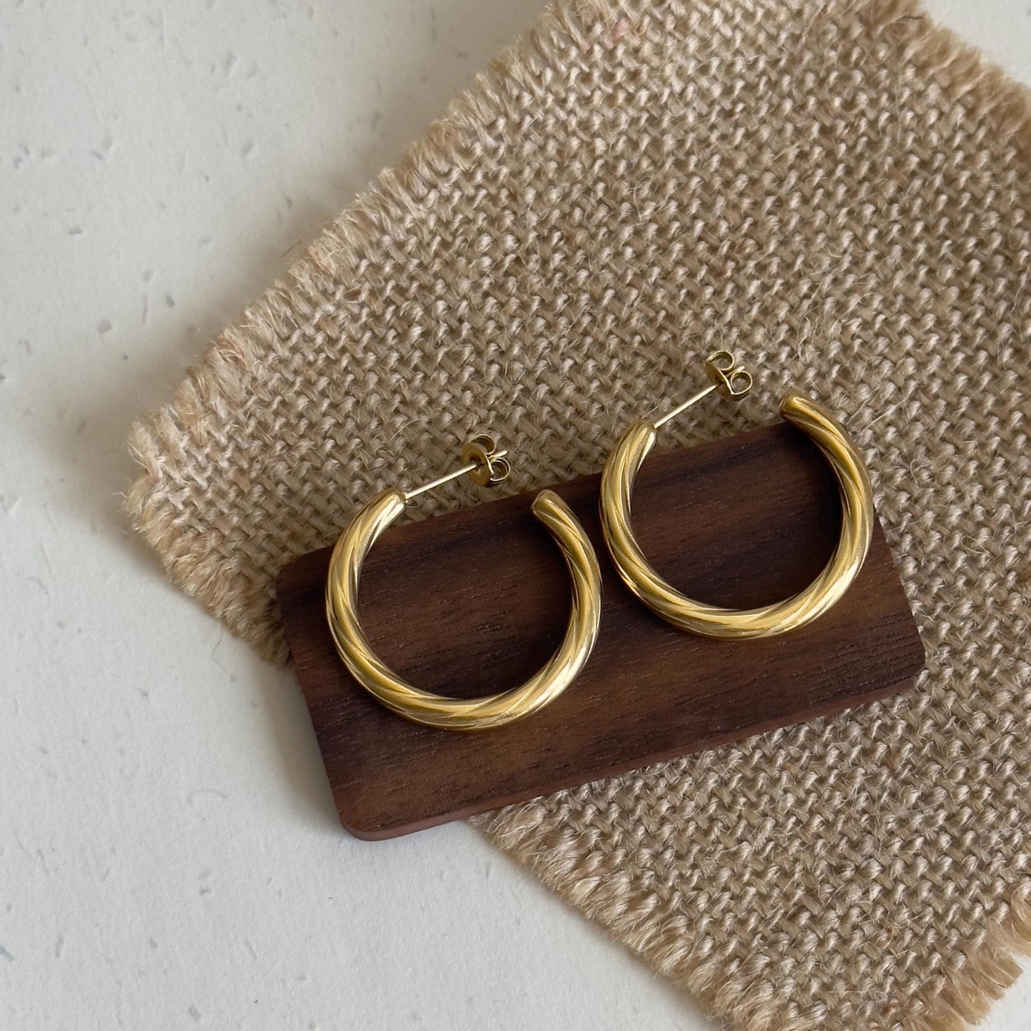 Gold Twisted Hoop Earrings, Gold Hoops, Gold Plated Hoop Earrings for Women, Classic Everyday Statement Jewelry, Daily Gold Hoops Earrings