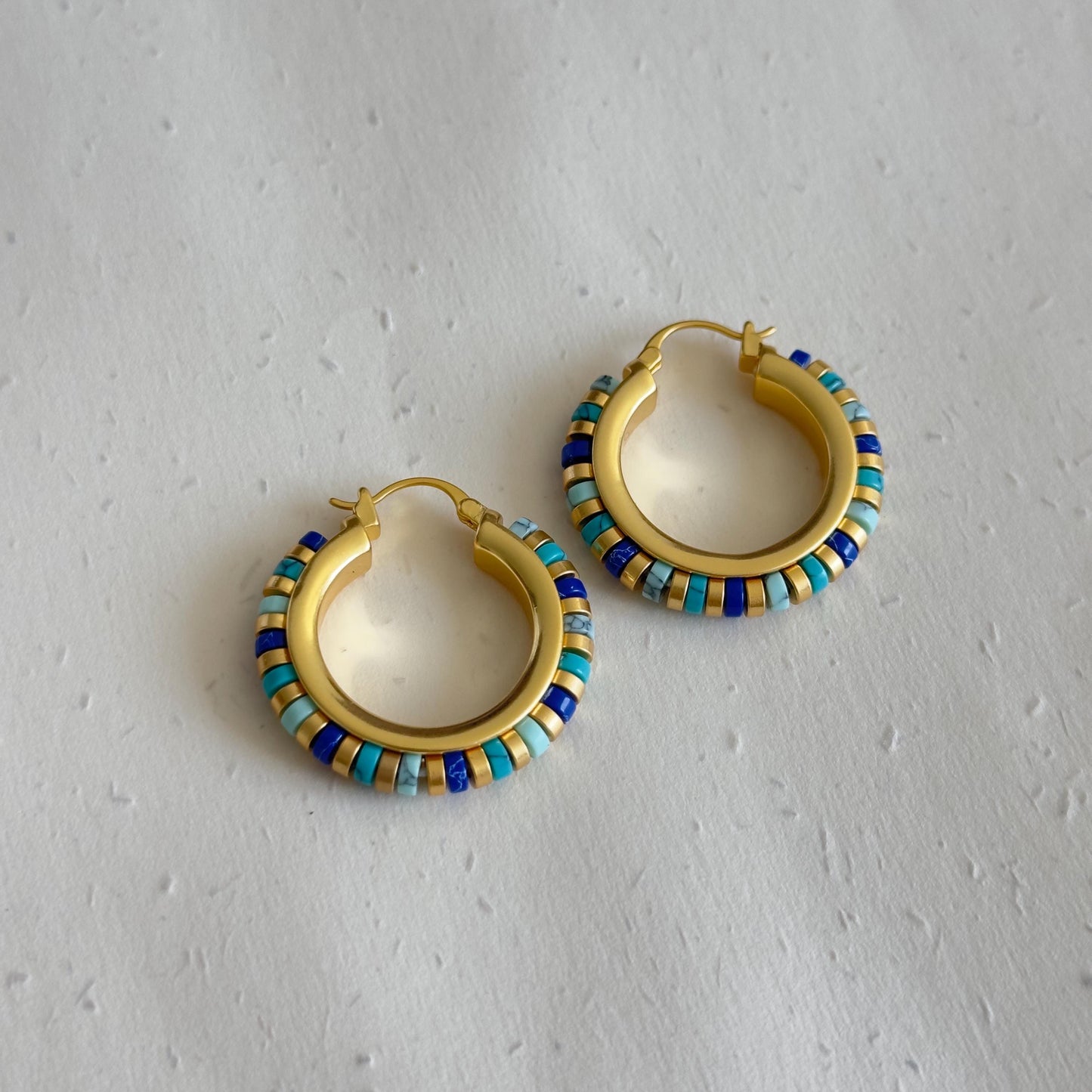 Gold Colorful Beaded Resort Hoop Earring