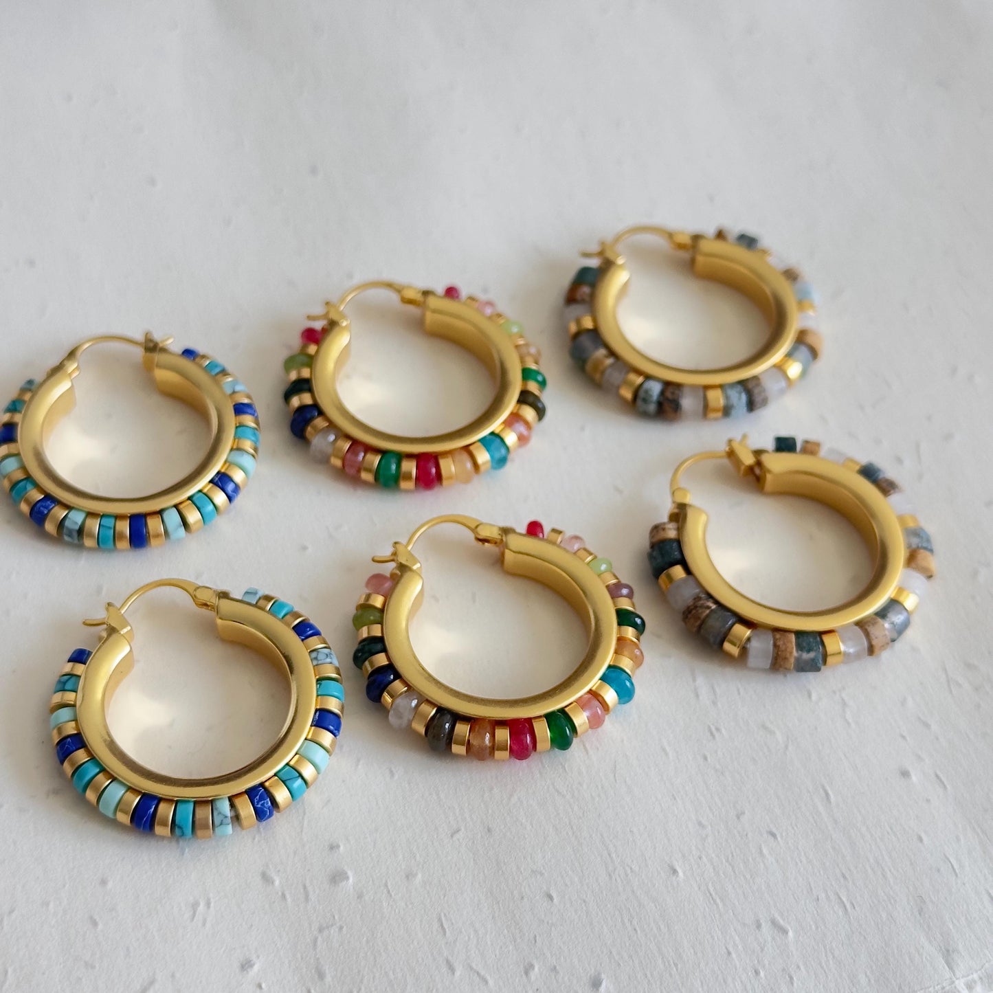 Gold Colorful Beaded Resort Hoop Earring
