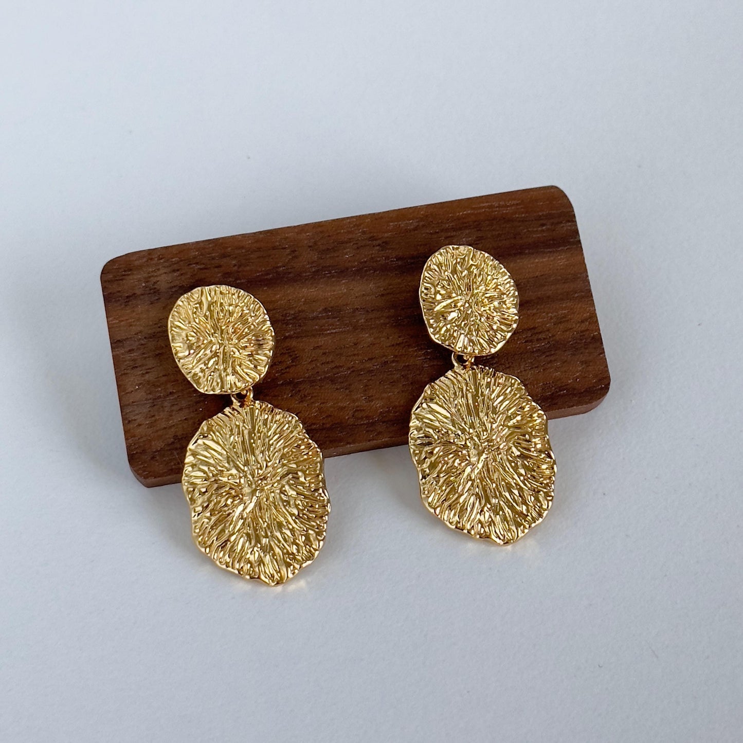 Gold Textured Drop Earrings