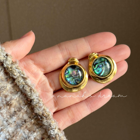 Round Abalone Shell Earrings with 18K Gold Plating