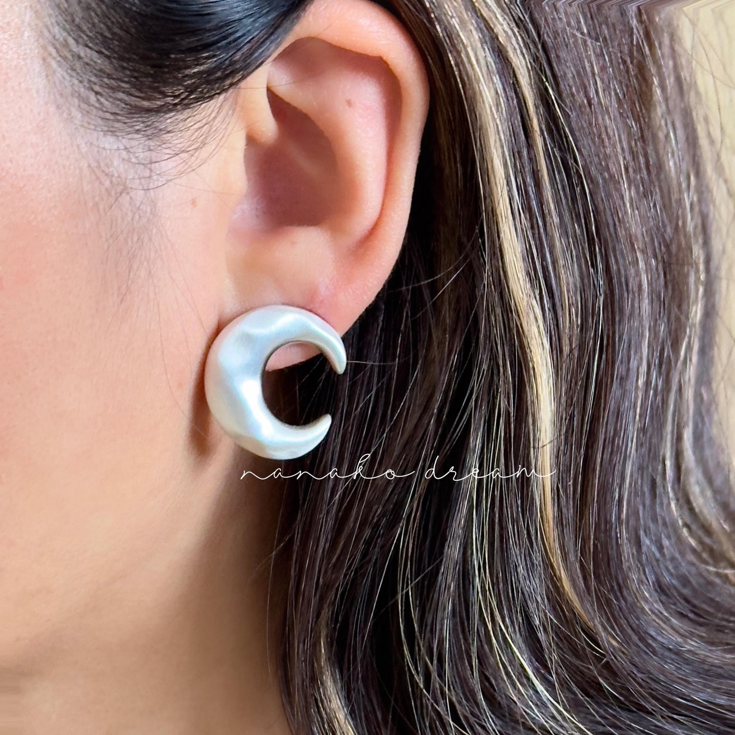 Silver Matte Abstract Crescent Earrings