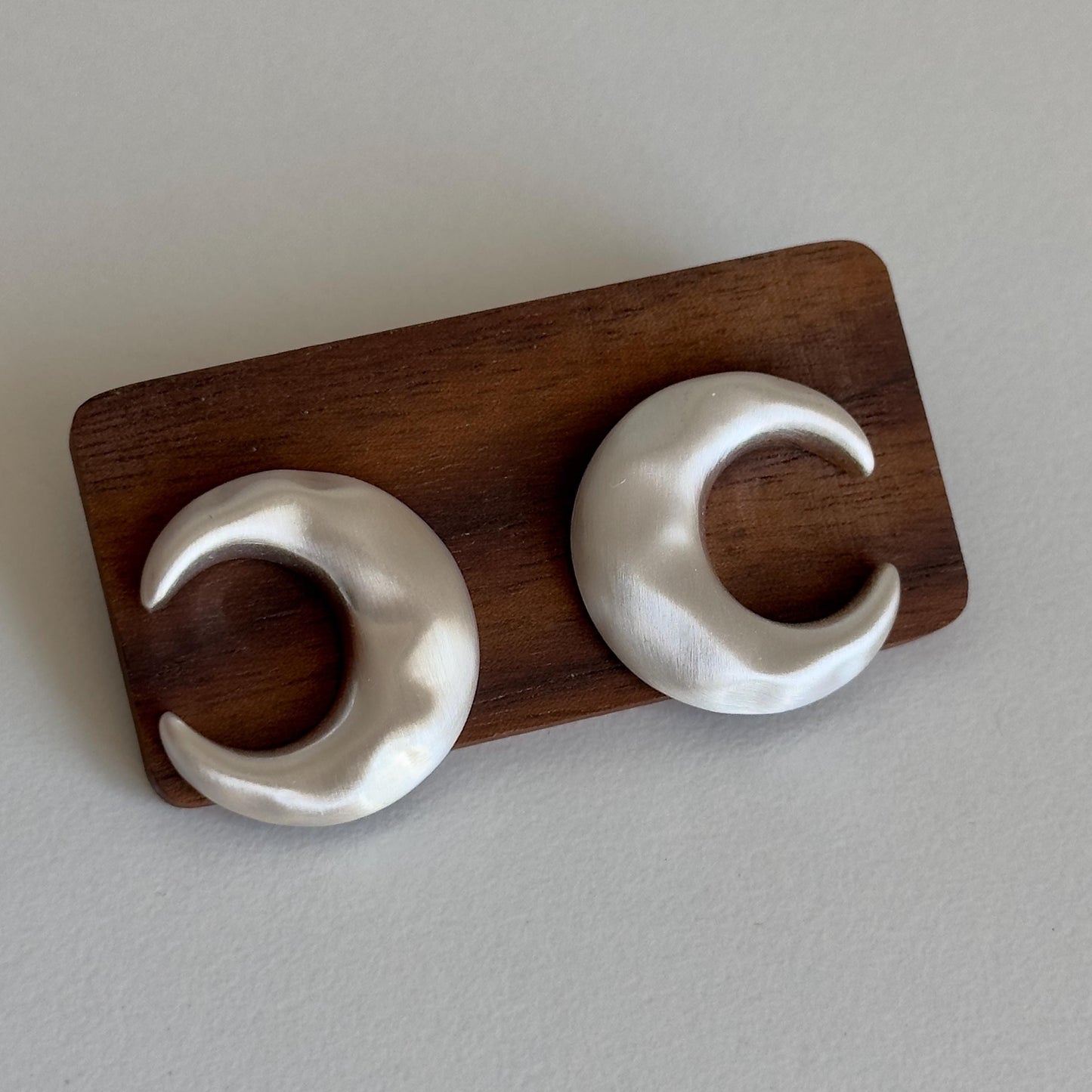 Silver Matte Abstract Crescent Earrings