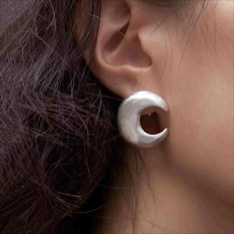 Silver Matte Abstract Crescent Earrings