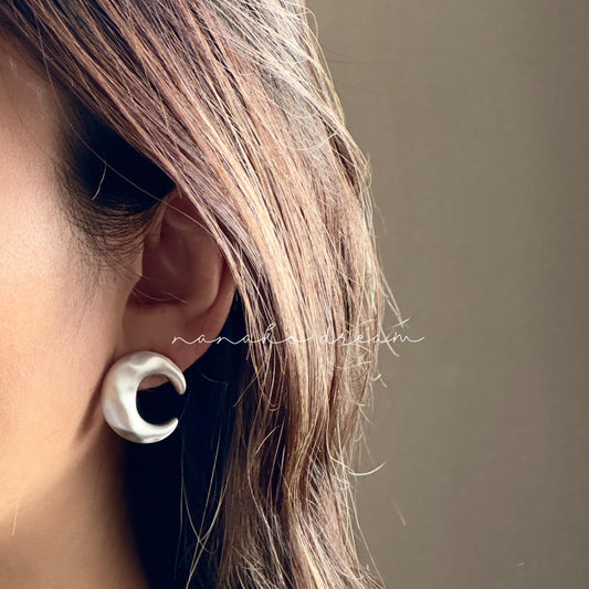 Silver Matte Abstract Crescent Earrings