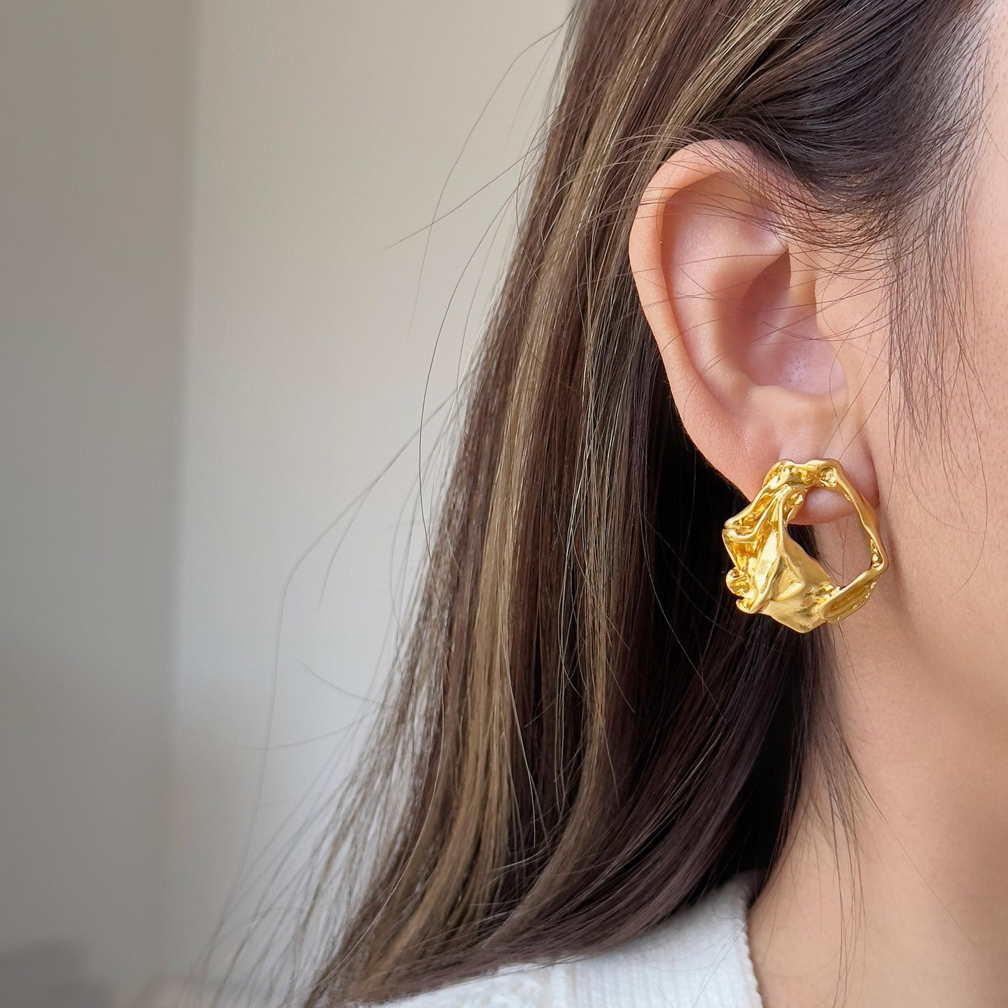 Gold Organic Unique Textured Irregular Earrings
