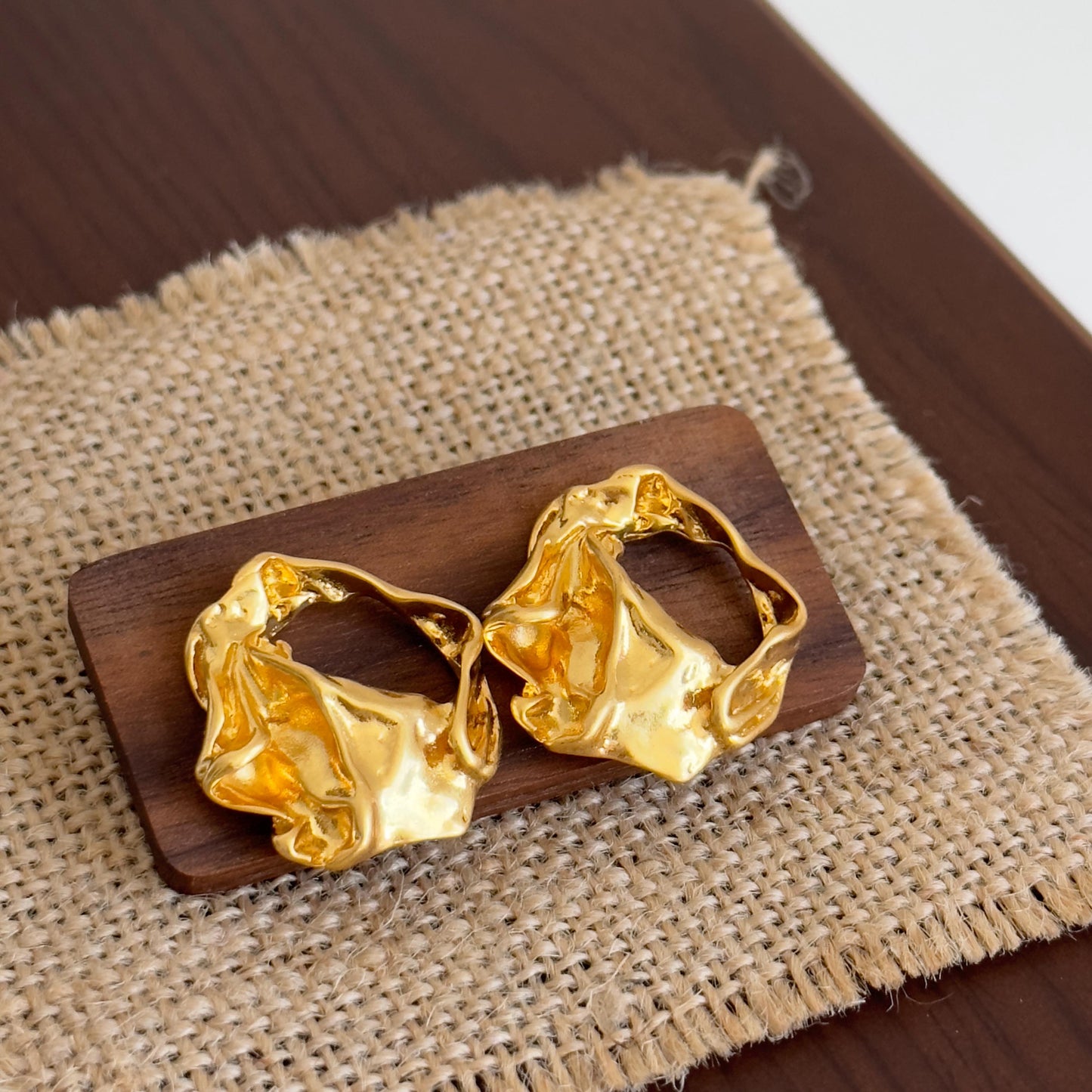 Gold Organic Unique Textured Irregular Earrings