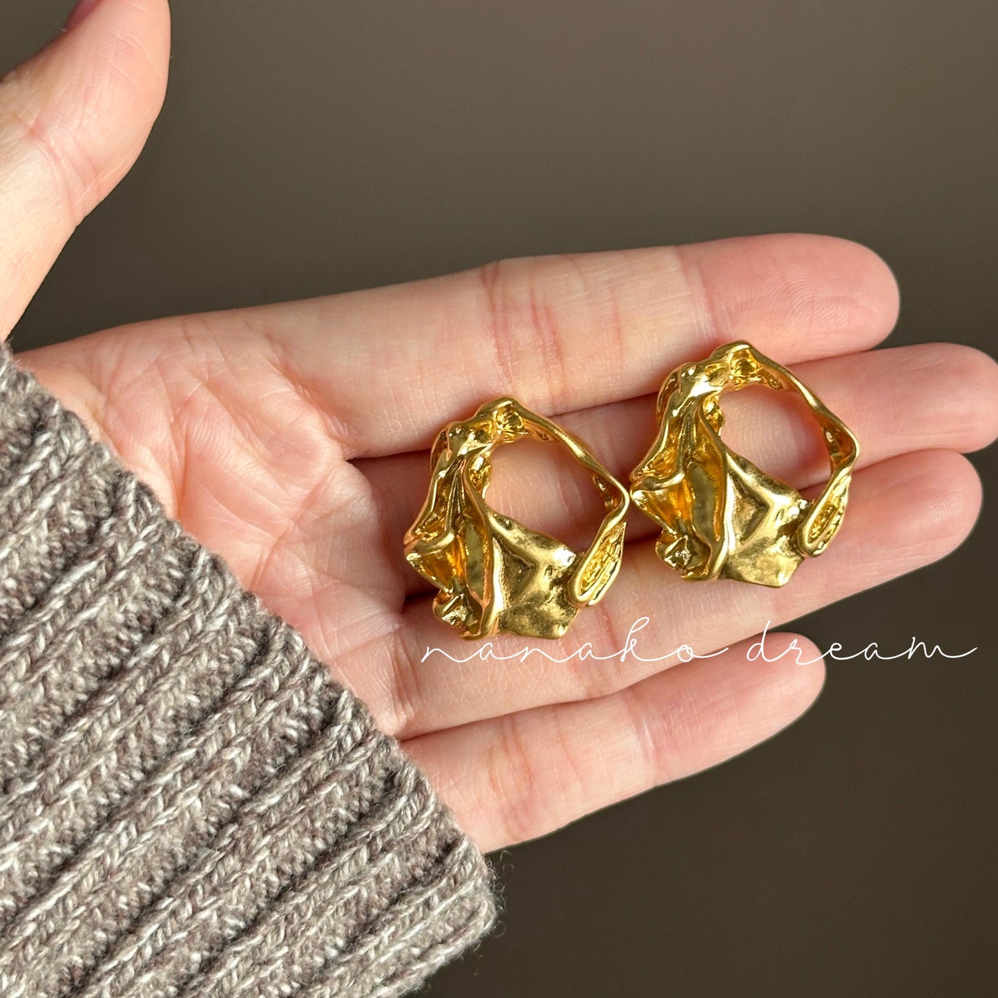 Gold Organic Unique Textured Irregular Earrings