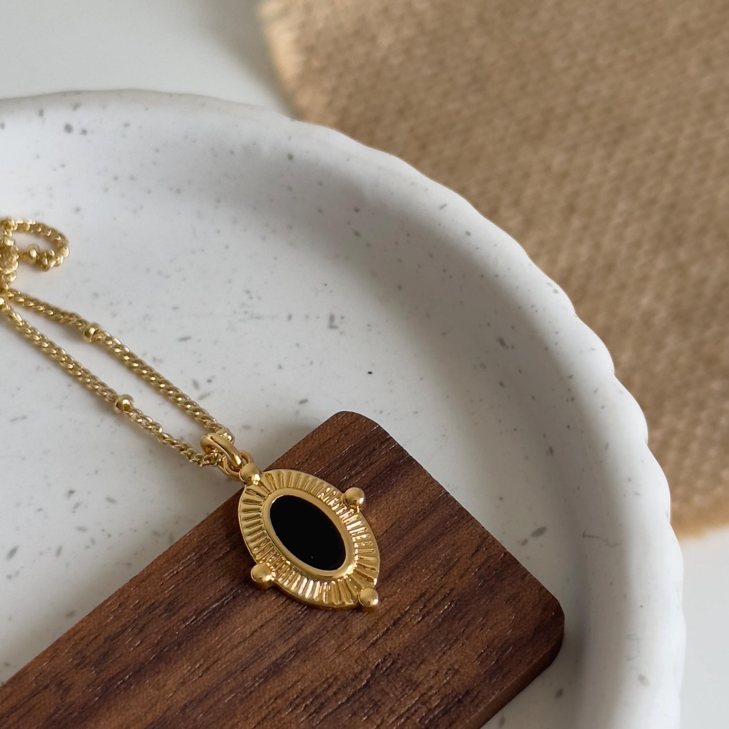 Gold Black Onyx Pendant Necklace