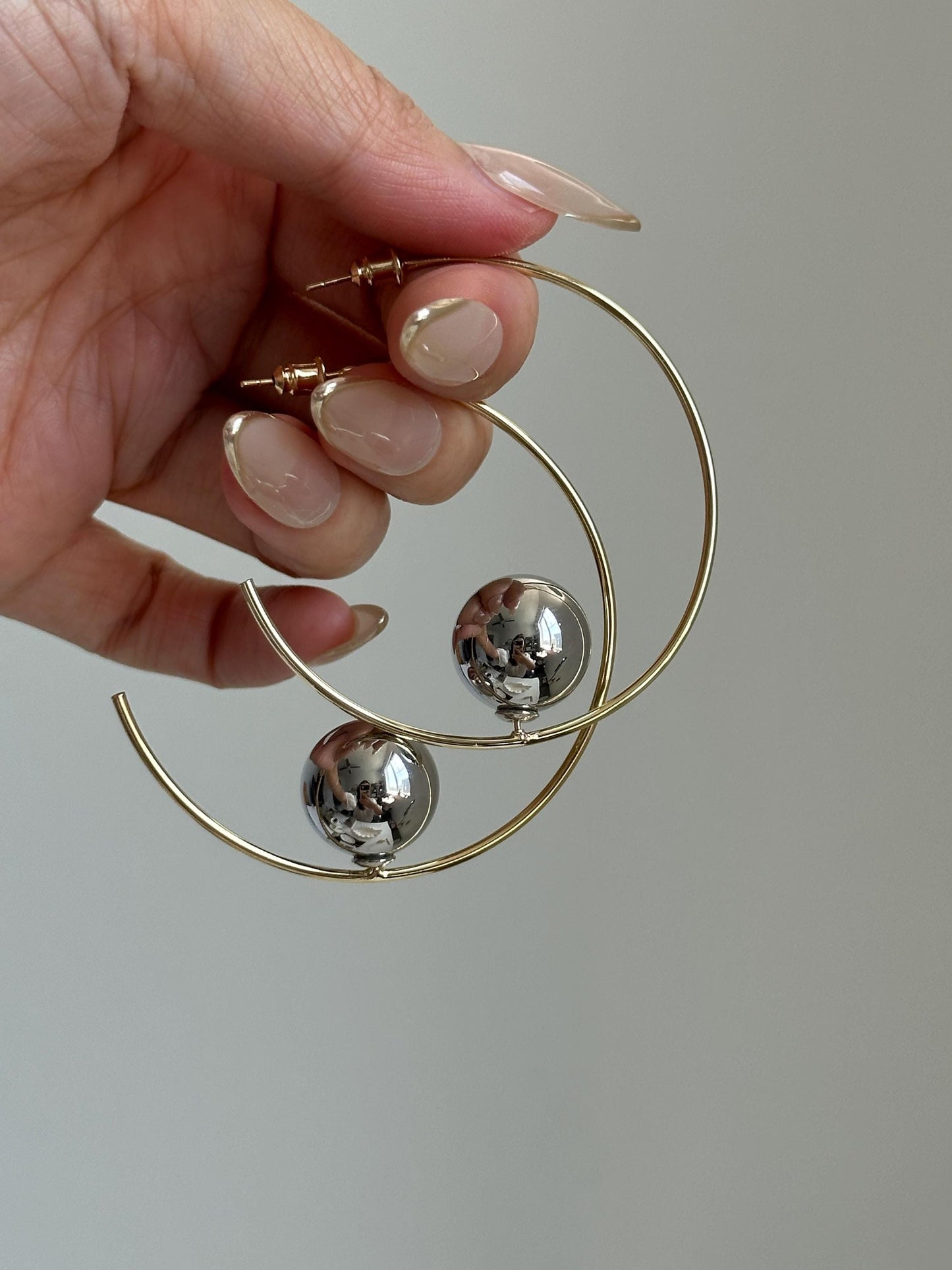 Gold Hoops with Silver Spheres