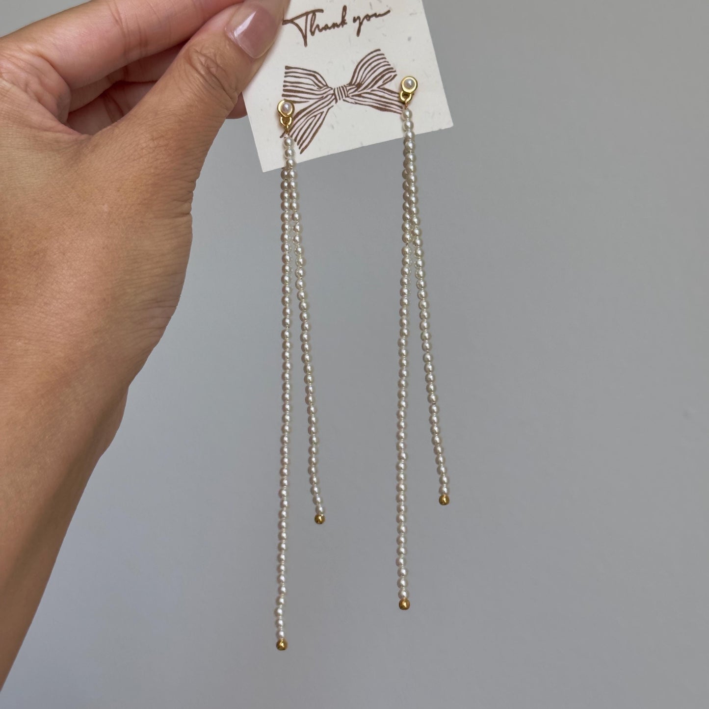 Gold Pearl Long Earrings