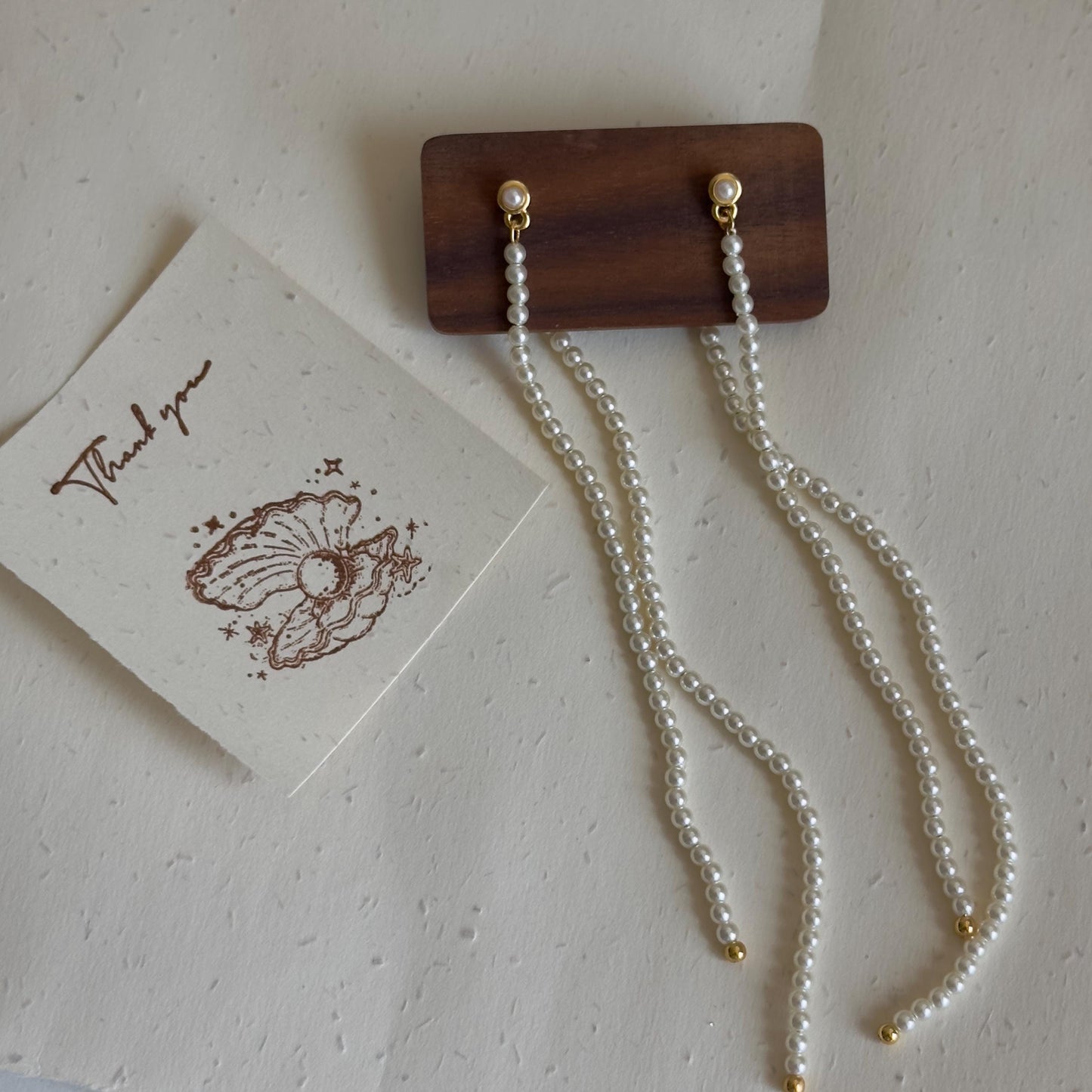Gold Pearl Long Earrings