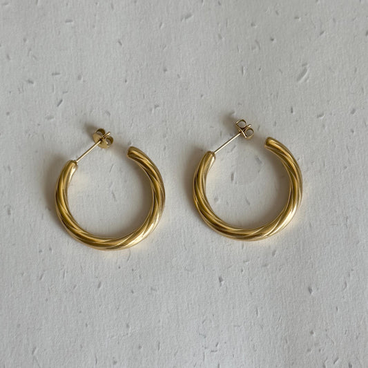 Gold Twisted Hoop Earrings, Gold Hoops, Gold Plated Hoop Earrings for Women, Classic Everyday Statement Jewelry, Daily Gold Hoops Earrings