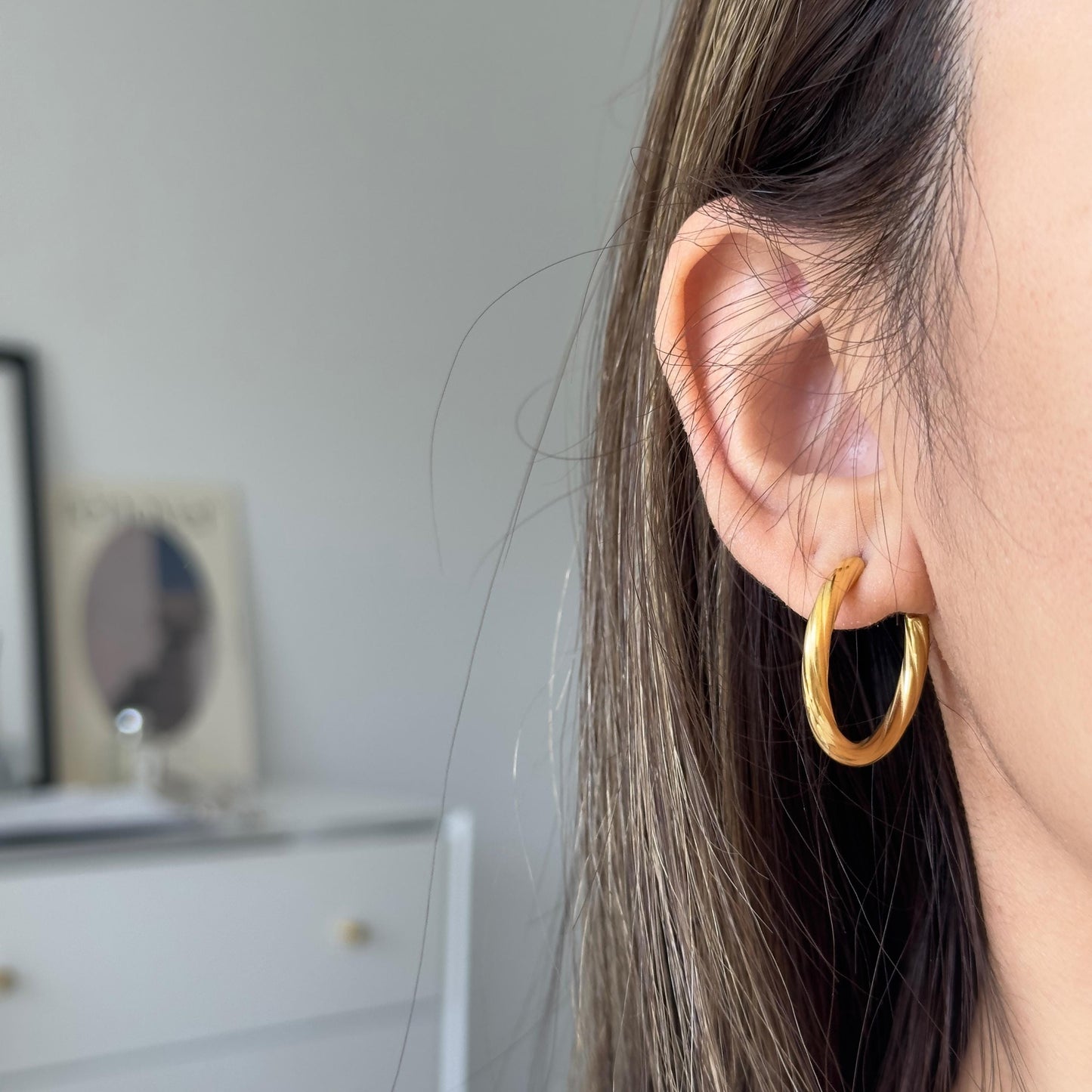 Gold Twisted Hoop Earrings, Gold Hoops, Gold Plated Hoop Earrings for Women, Classic Everyday Statement Jewelry, Daily Gold Hoops Earrings
