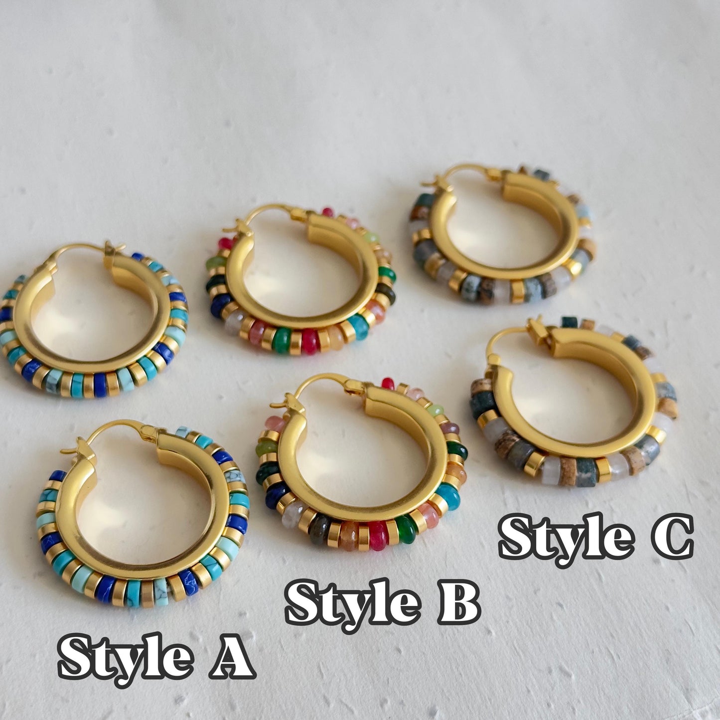 Gold Colorful Beaded Resort Hoop Earring