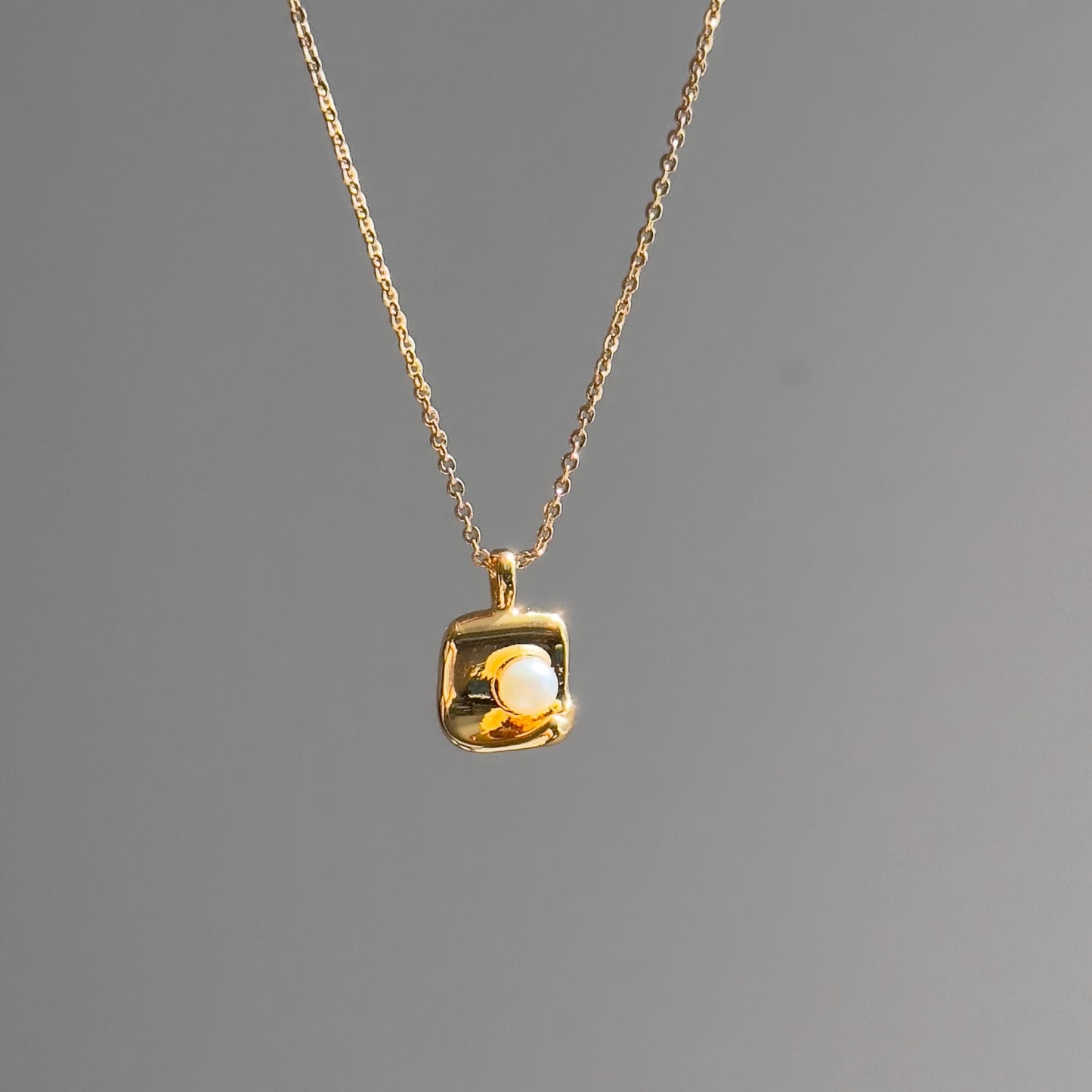Gold Plated Pearl Pendant Necklace, Irregular Geometric Square Pendant Necklace, Minimalist Gold Pearl Necklace, Dainty Modern Jewelry