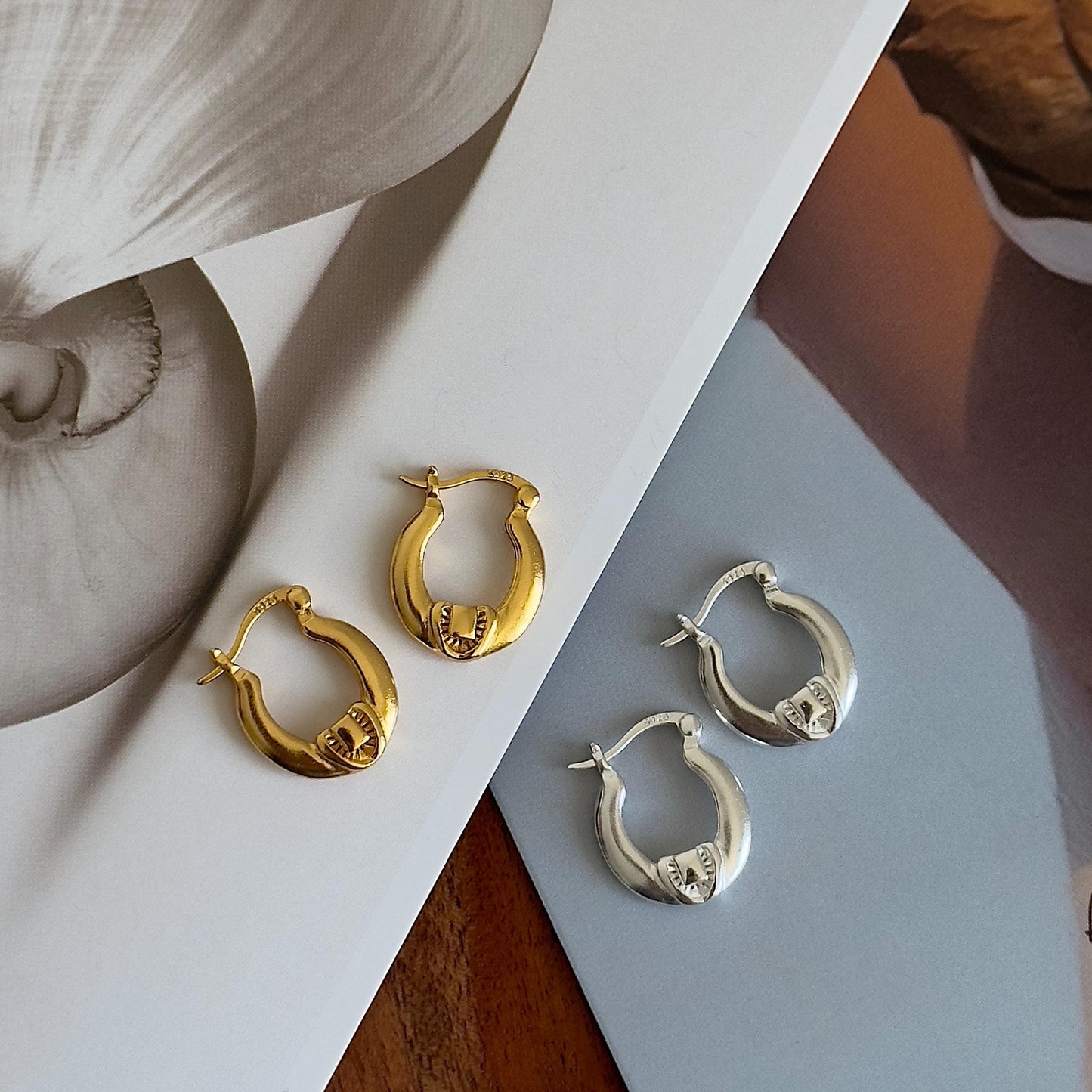 Minimalist Gold Sterling Silver Hoop Earrings,  Boho Minimalist Earrings, S 925 Hoops, Vintage-Inspired Hoop Earrings, Small Retro Hoops