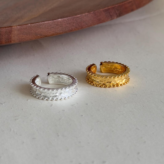 Gold Sterling Silver Hammered Open Band Ring, 925 Sterling Silver Hammered Beads Rings, Adjustable Ring, 925 Sterling Silver Minimalist Ring