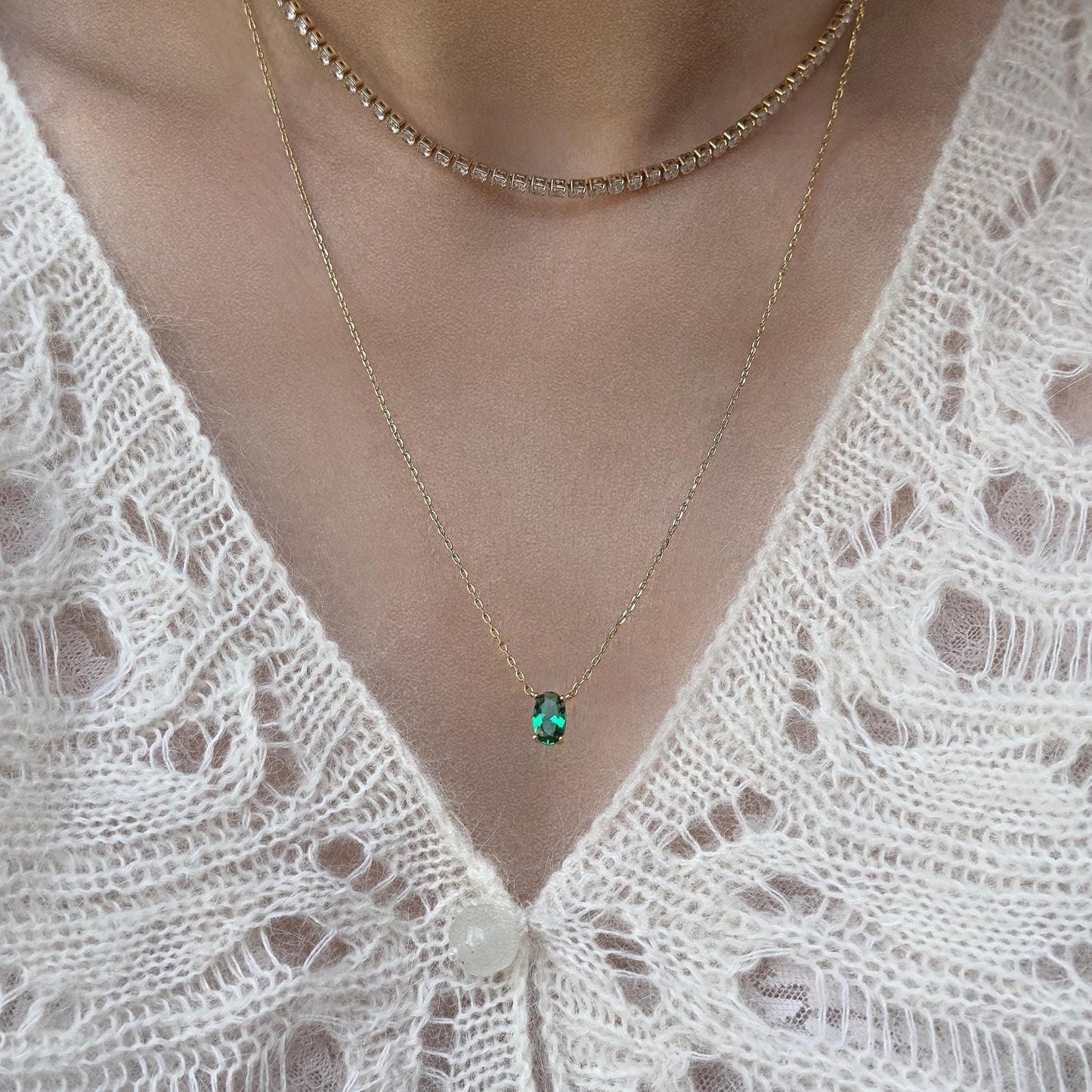 Gold Plated Dainty Gemstone Pendant Necklace, Teardrop & Oval Zircon Necklace, Minimalist Crystal Chain Necklace, Delicate Necklace for Her