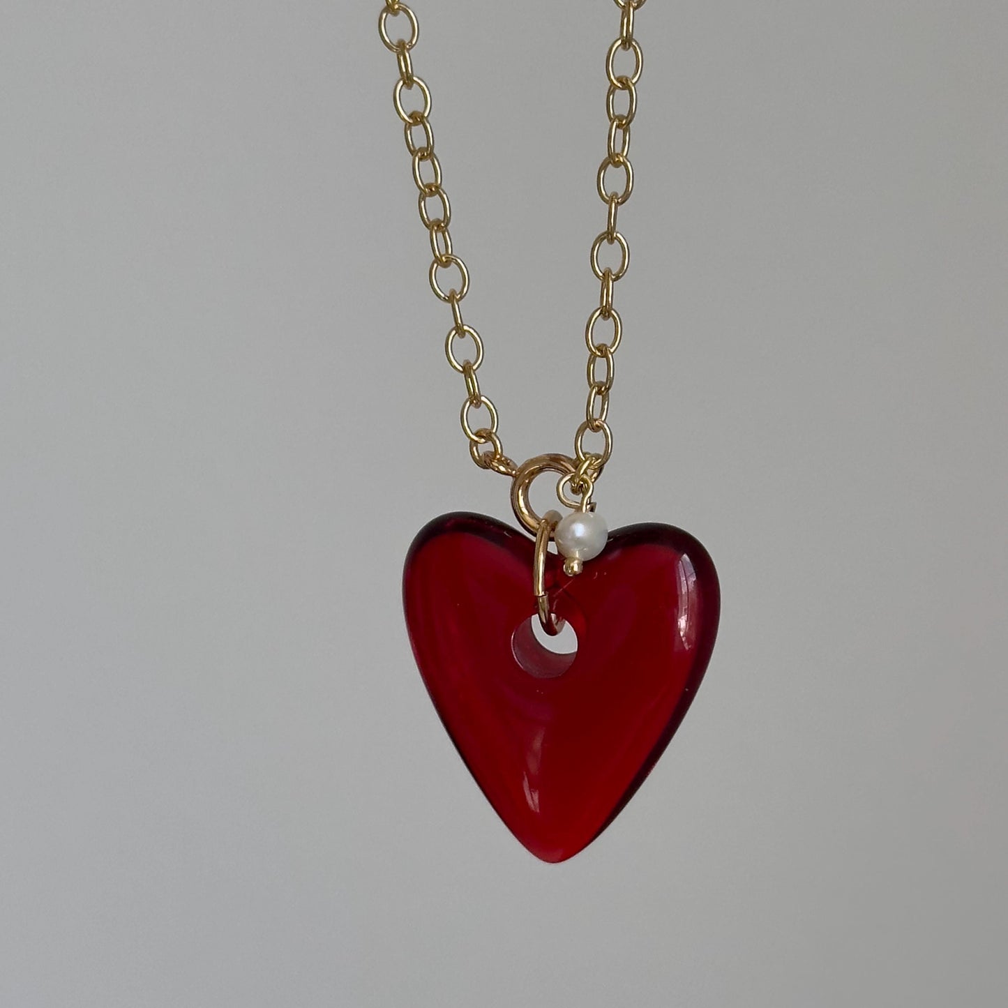 Red Resin Heart Pearl Necklace. Red Heart Earrings, Red Heart, Chunky Murano‑Style Valentine Jewelry, Statement Love Pendant, Gift for Her