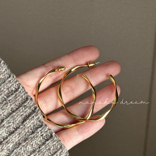 Lightweight Large Twisted Hoop Earrings, Spiral Hoop Earrings with 925 Silver Posts, Hypoallergenic Chunky Statement Hoops, Minimalist Hoops