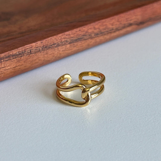 Minimalist Gold Open Ring, Adjustable Thick Chain Link Ring, 18K Gold Plated Statement Ring, Minimalist Bold Jewelry Gift, Cute Rings