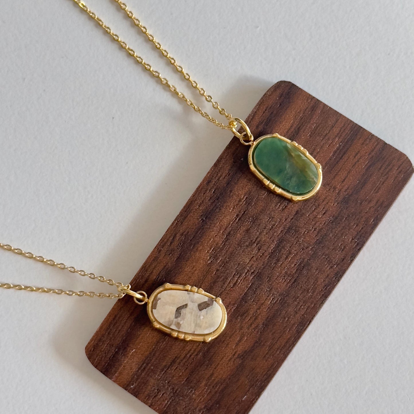Natural Green Jade Pendant Necklace, Gold Plated Brass Jade Chain, Unique Real Stone Necklace, Minimalist Gold Jade Necklace, Jade Necklace