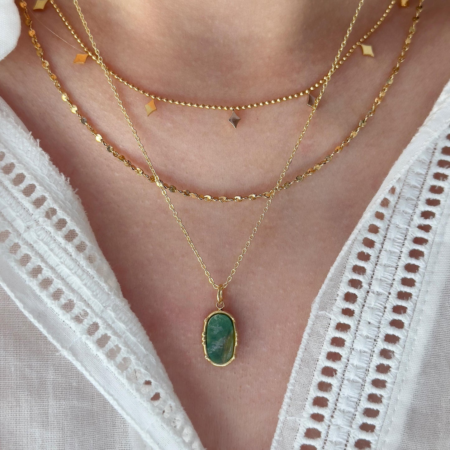 Natural Green Jade Pendant Necklace, Gold Plated Brass Jade Chain, Unique Real Stone Necklace, Minimalist Gold Jade Necklace, Jade Necklace