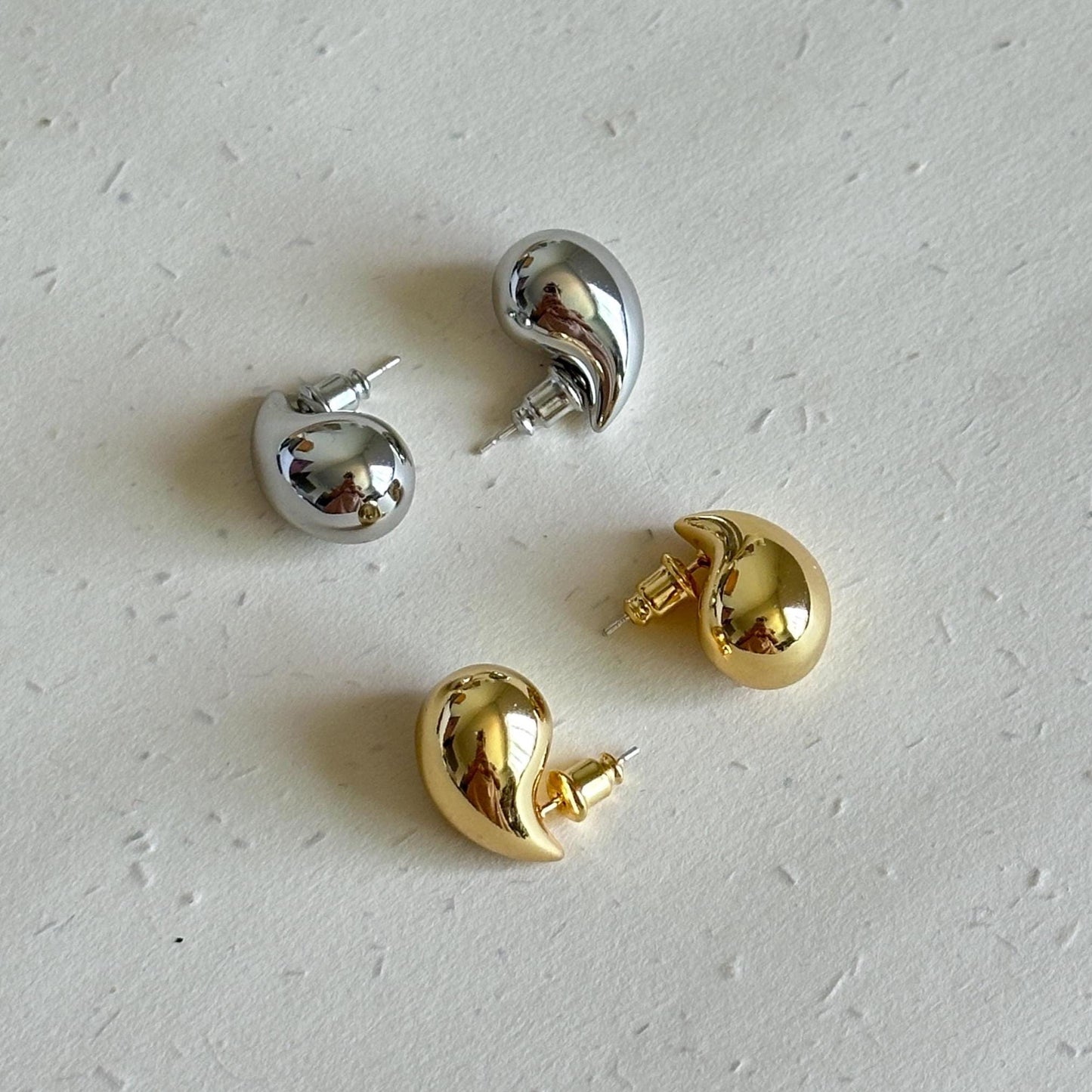 Chunky Water Drop Stud Earrings, Teardrop Earrings, Abstract Fluid Metal Earrings, Minimalist Modern Dome Earrings,  Gold Silver Studs