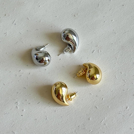 Chunky Water Drop Stud Earrings, Teardrop Earrings, Abstract Fluid Metal Earrings, Minimalist Modern Dome Earrings,  Gold Silver Studs