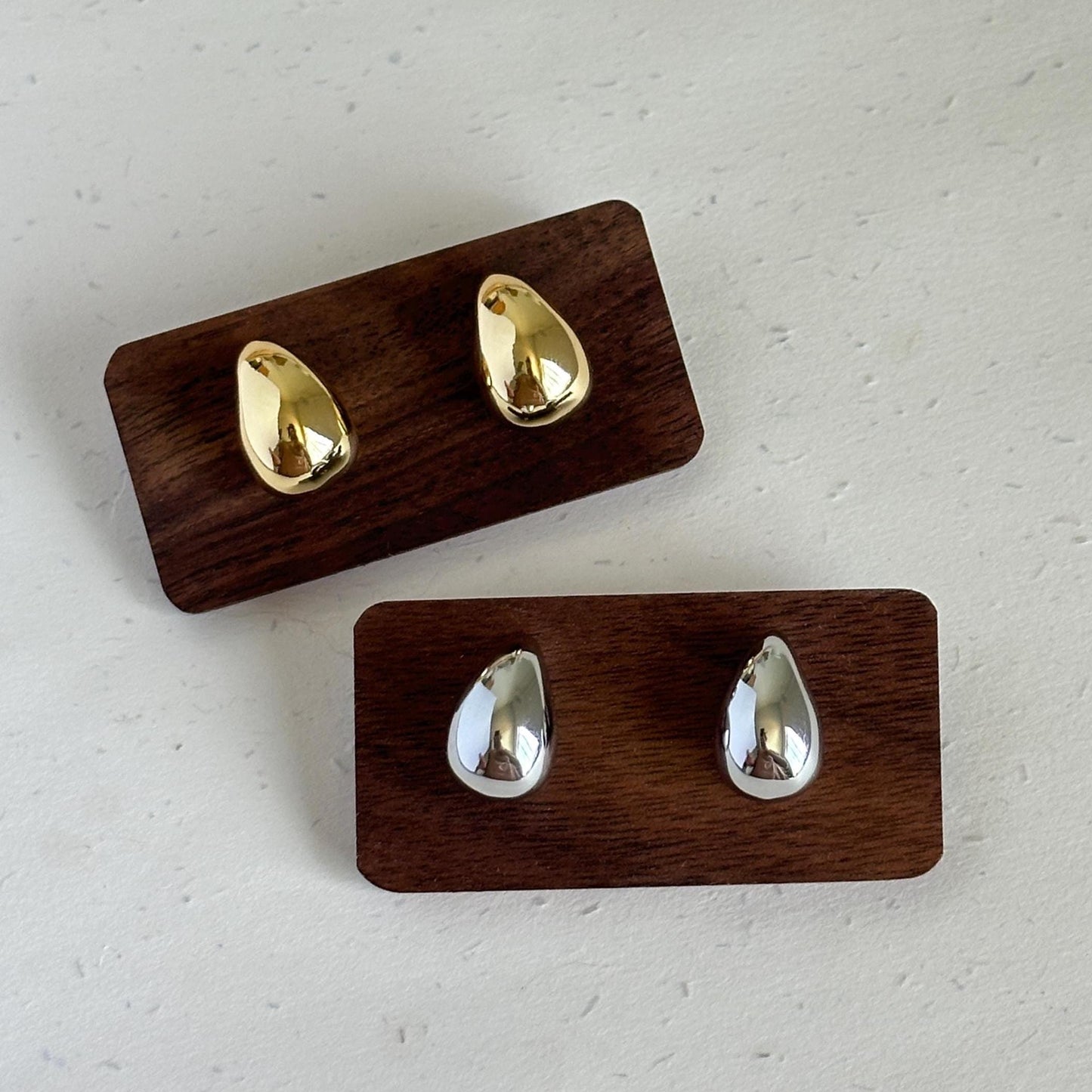 Chunky Water Drop Stud Earrings, Teardrop Earrings, Abstract Fluid Metal Earrings, Minimalist Modern Dome Earrings,  Gold Silver Studs