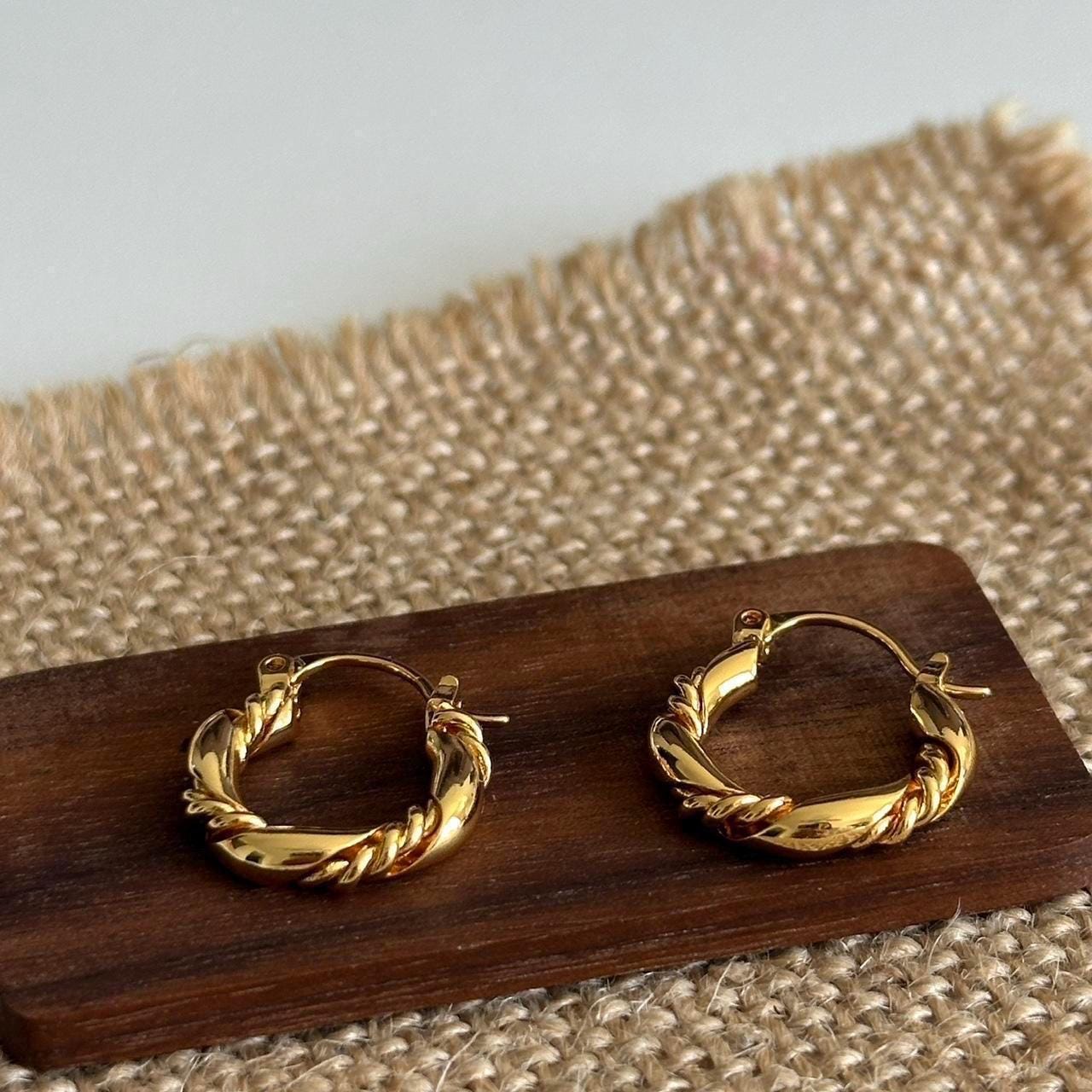Gold Twisted Hoop Earrings for Women, Small Twisted Hoop Earrings, 18K Gold Plated Lightweight Circle Earrings, Gold Hoops Earring