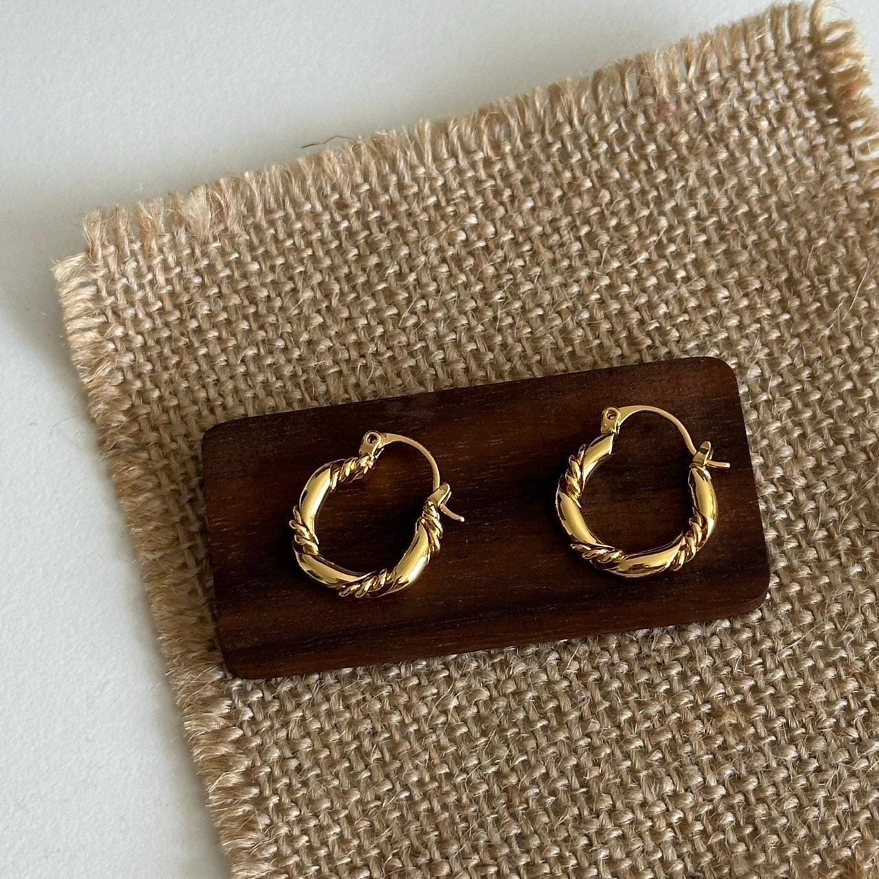 Gold Twisted Hoop Earrings for Women, Small Twisted Hoop Earrings, 18K Gold Plated Lightweight Circle Earrings, Gold Hoops Earring