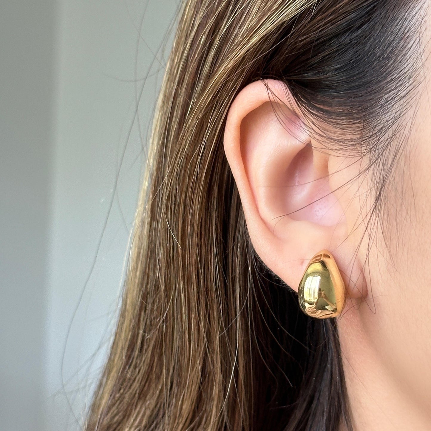 Chunky Water Drop Stud Earrings, Teardrop Earrings, Abstract Fluid Metal Earrings, Minimalist Modern Dome Earrings,  Gold Silver Studs