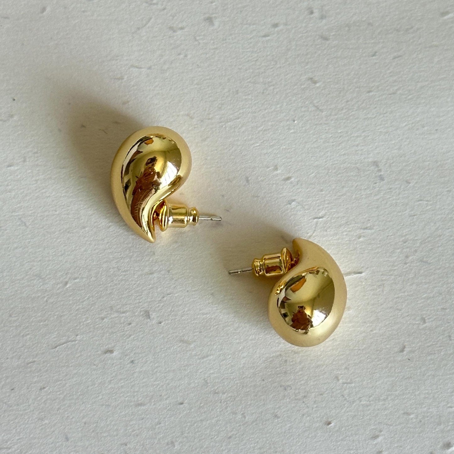 Chunky Water Drop Stud Earrings, Teardrop Earrings, Abstract Fluid Metal Earrings, Minimalist Modern Dome Earrings,  Gold Silver Studs
