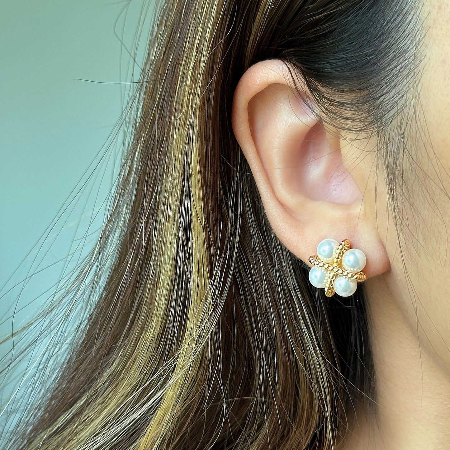 Pearl Cluster Earrings, Gold Twist Cross Pearl Stud Earrings, Elegant Faux Pearl Button Earrings, Classic Retro Jewelry, Gift for Her