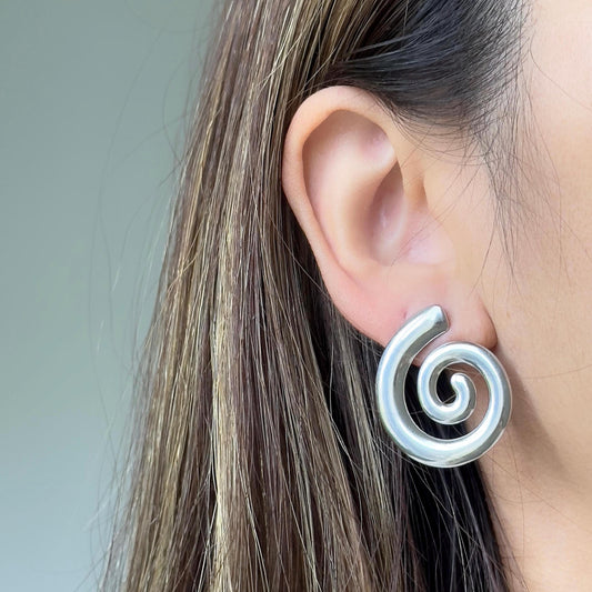Bold Spiral Stud Earrings, Stainless Steel Swirl Earrings, Gold Silver Chunky Earrings, Modern Minimalist Statement Jewelry, Spiral Earrings