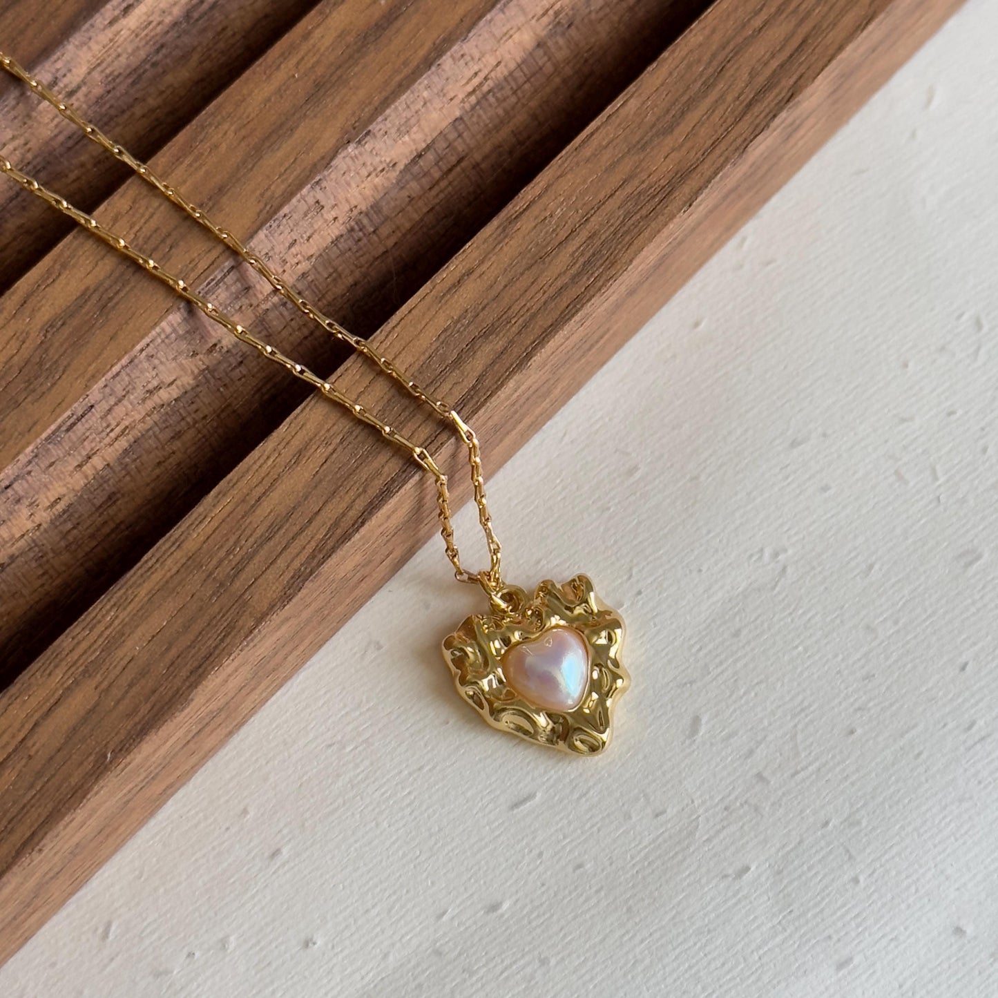 Heart Pearl Necklace, Light Pink Heart Pearl Necklace, Irregular Heart Jewelry, Romantic Statement Necklace for Women, Pearl Necklace